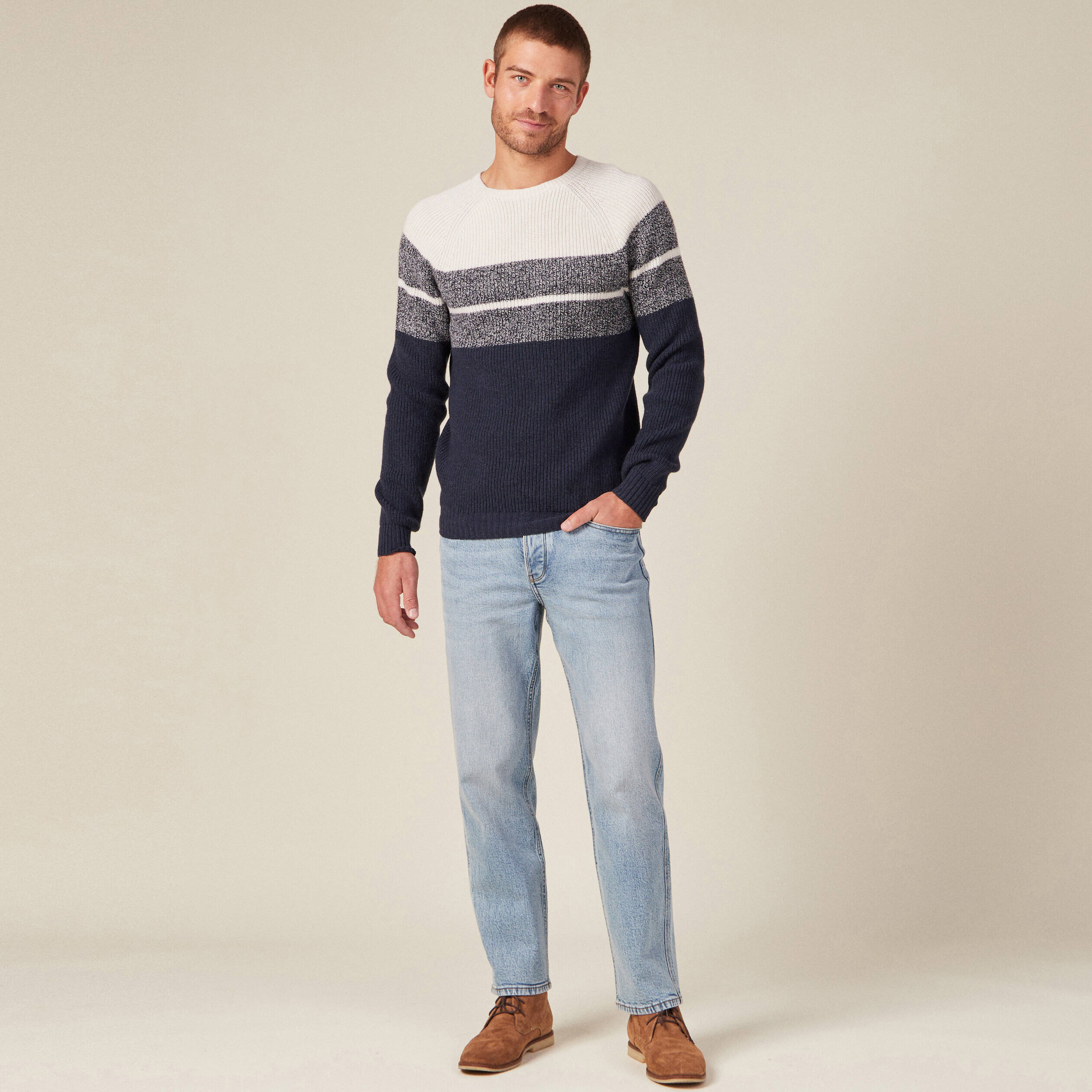 Pull manches longues fabriqué en France ecru homme