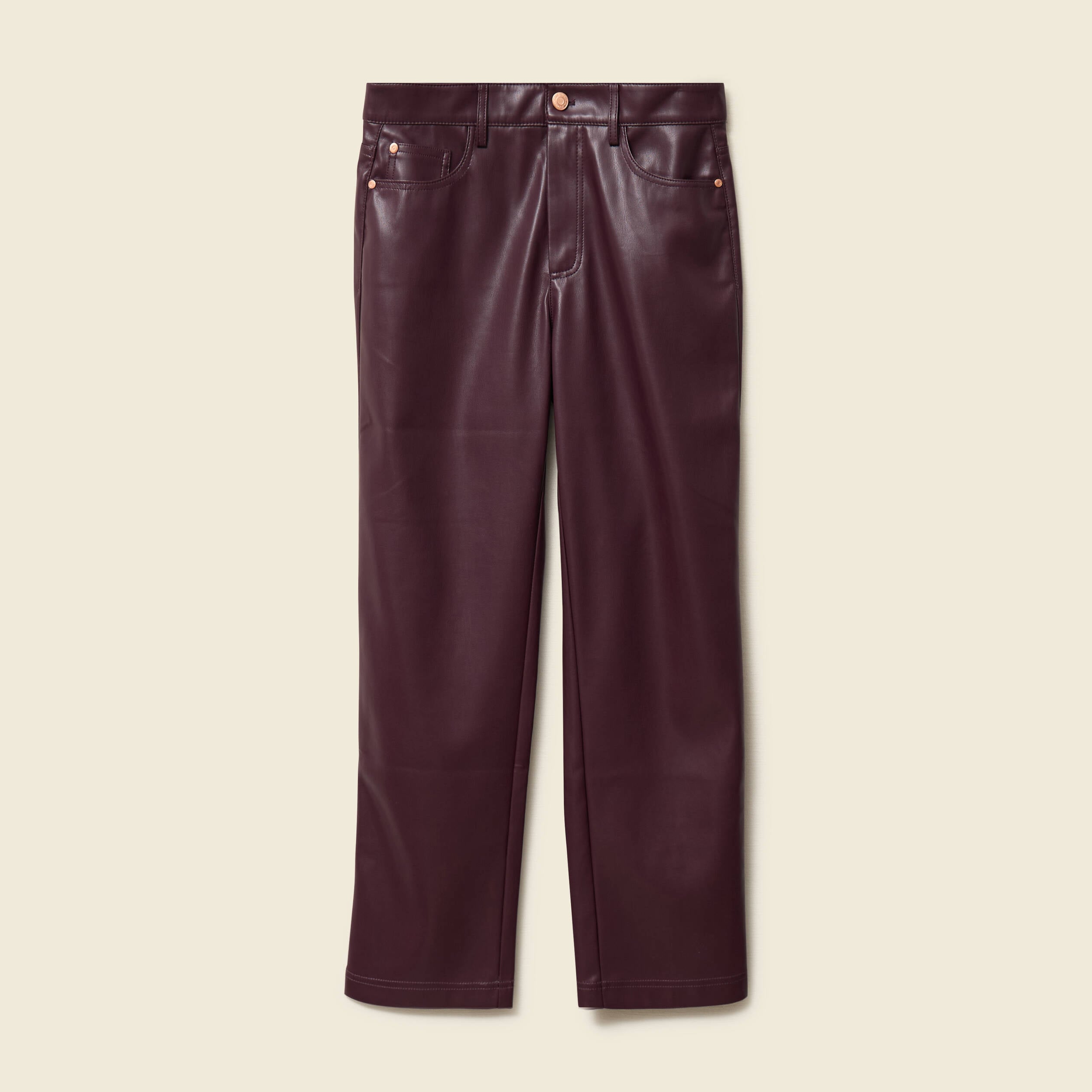 Pantalon taille haute similicuir prune femme