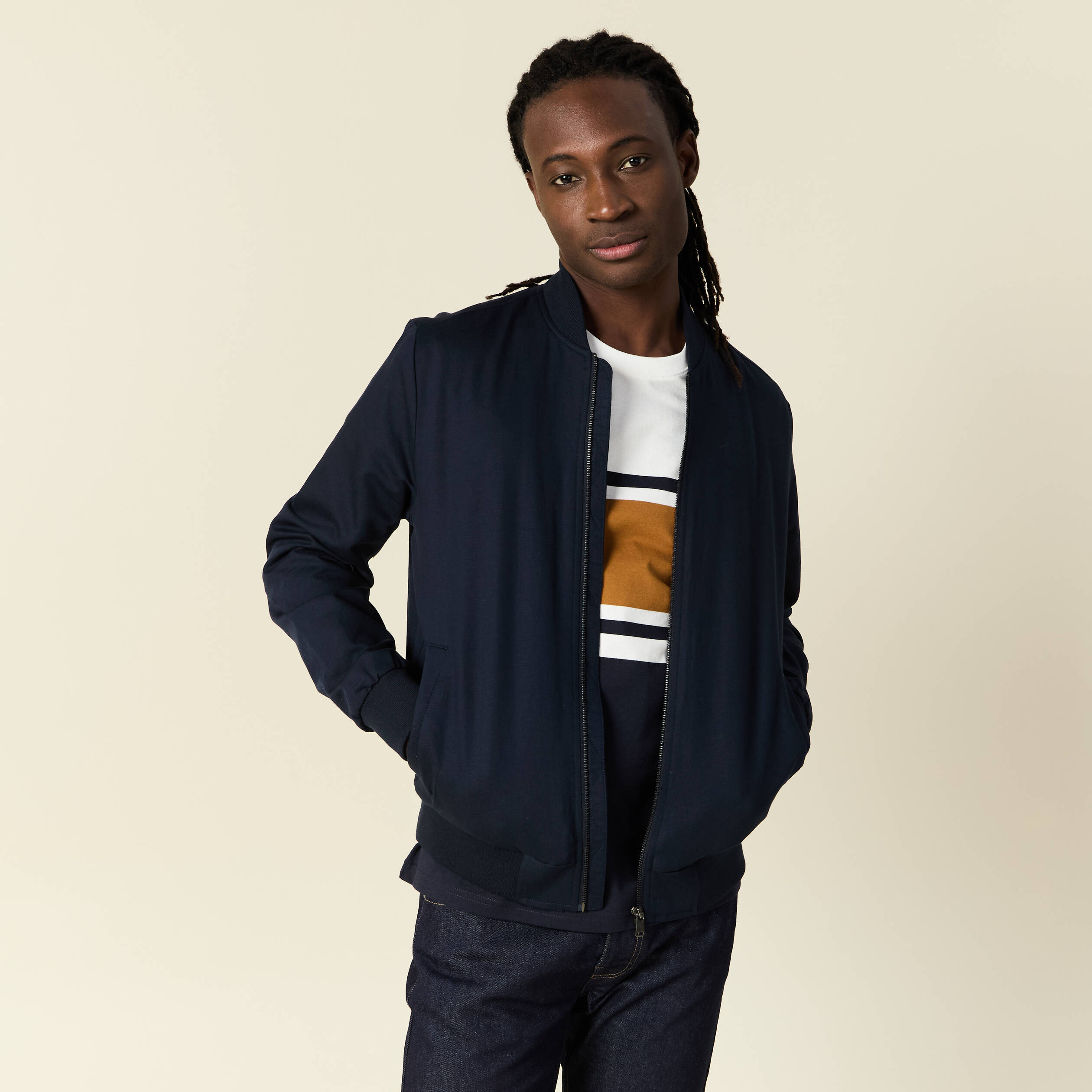 blouson zippe col teddy bleu marine homme Blouson zippé col teddy bleu marine homme
