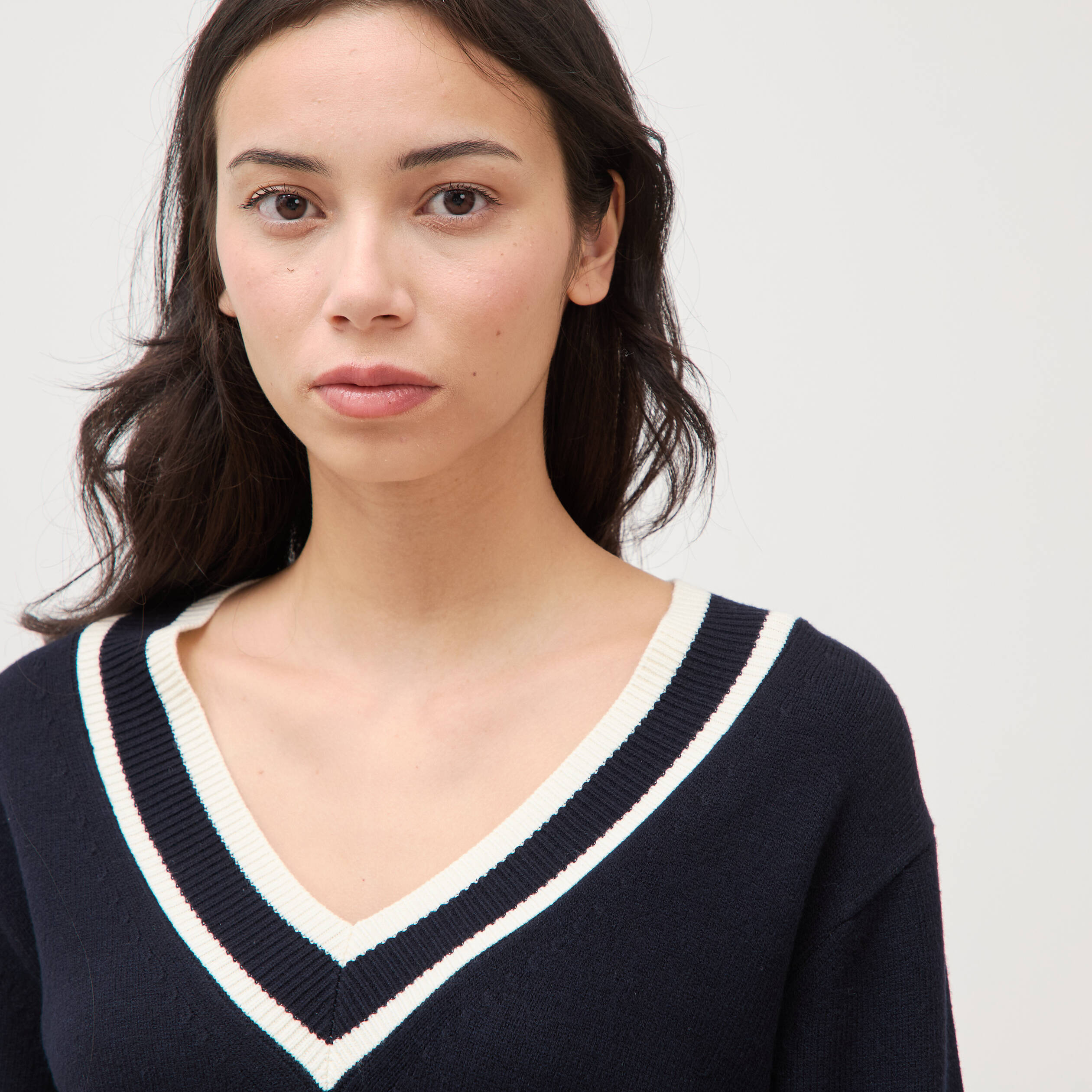 Pull manches longues bleu fonc&eacute; femme