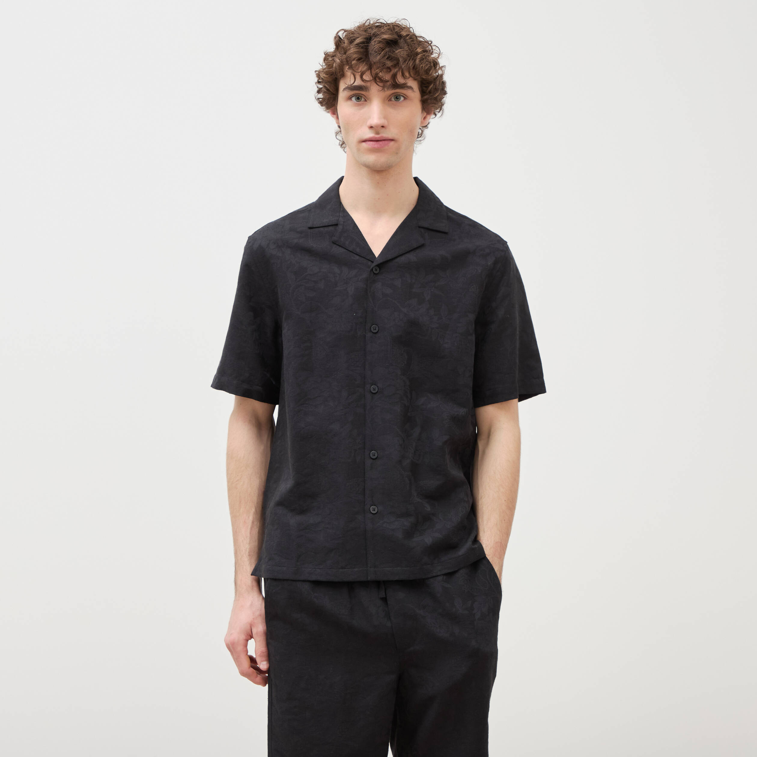 Chemise boyfriend manches courtes noir homme