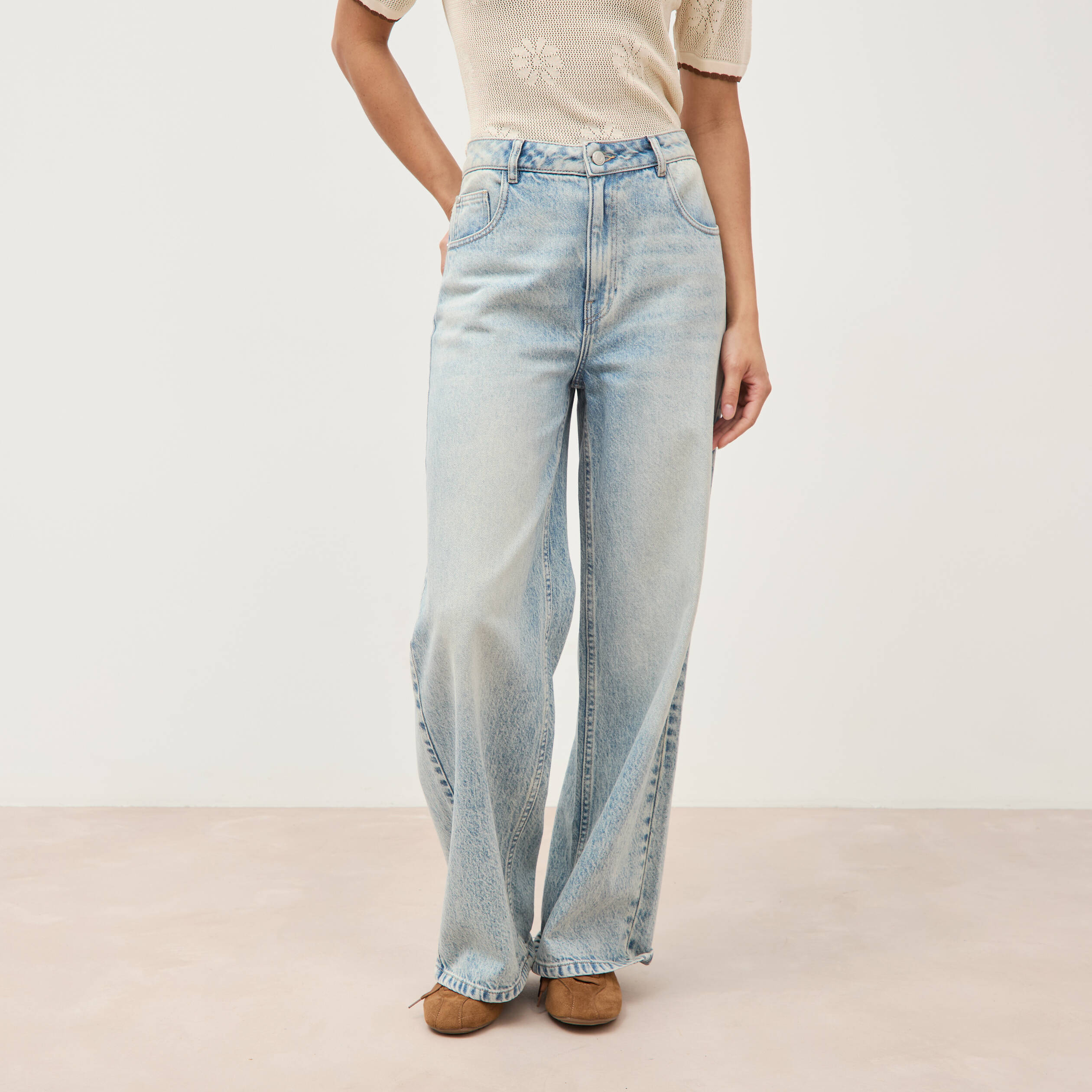 Jeans loose taille standard bleu femme