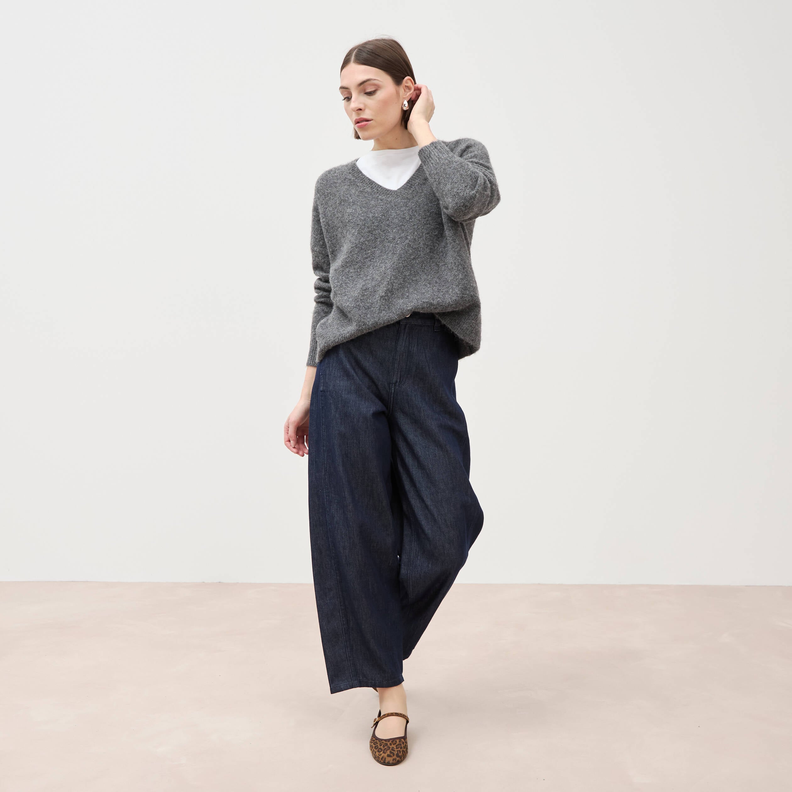 Jeans slouchy taille haute denim brut femme