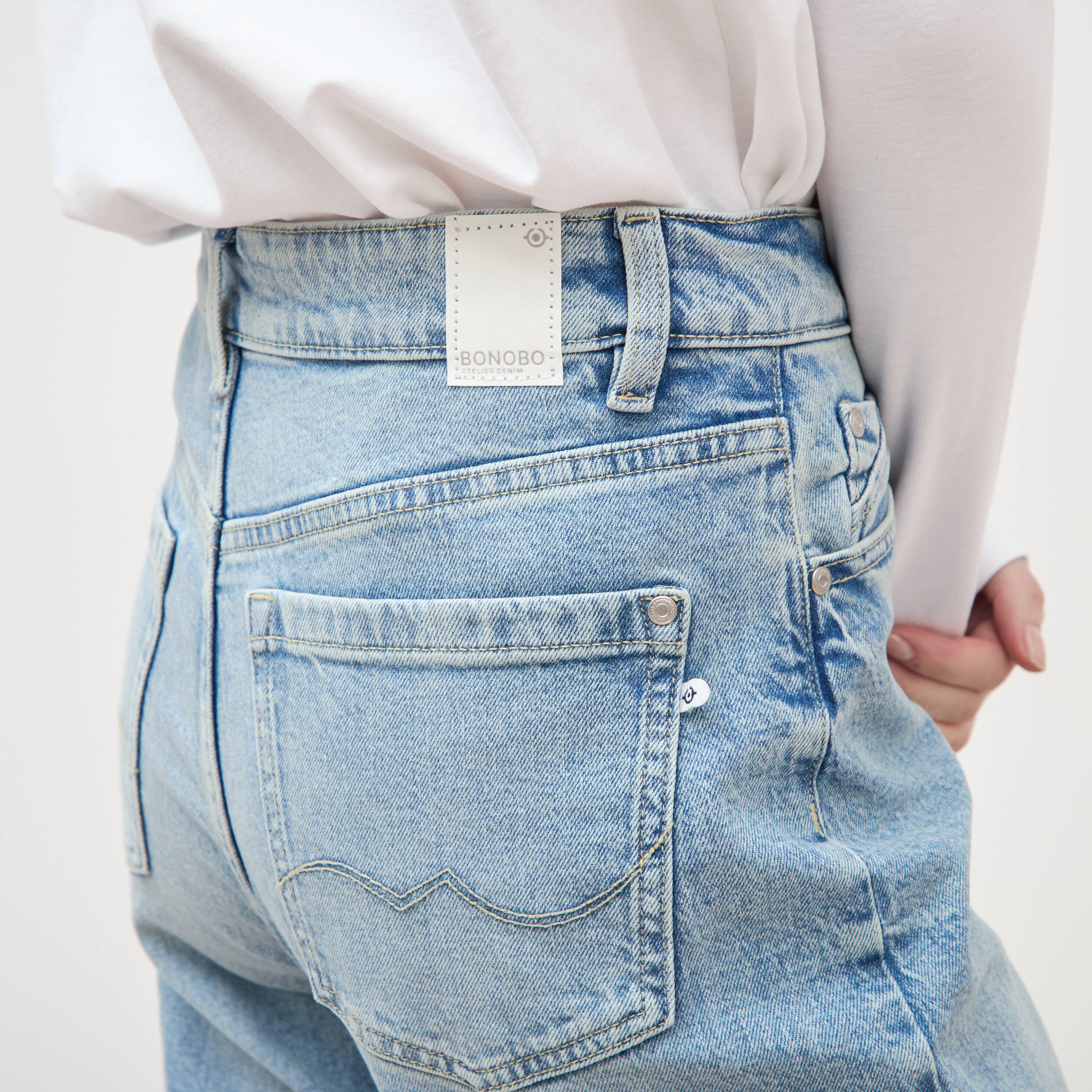 Jeans large taille haute denim baby bleu femme