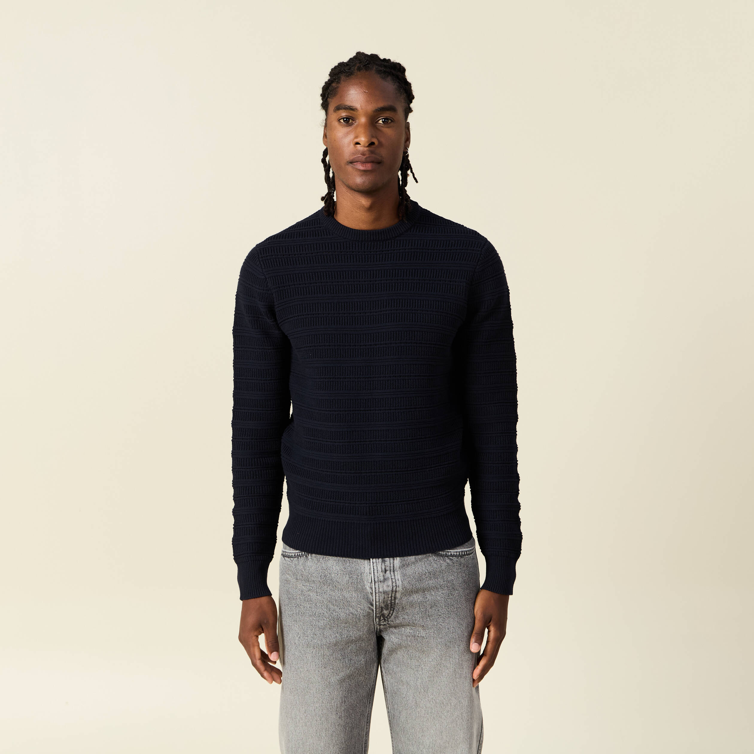 Pull manches longues bleu marine homme