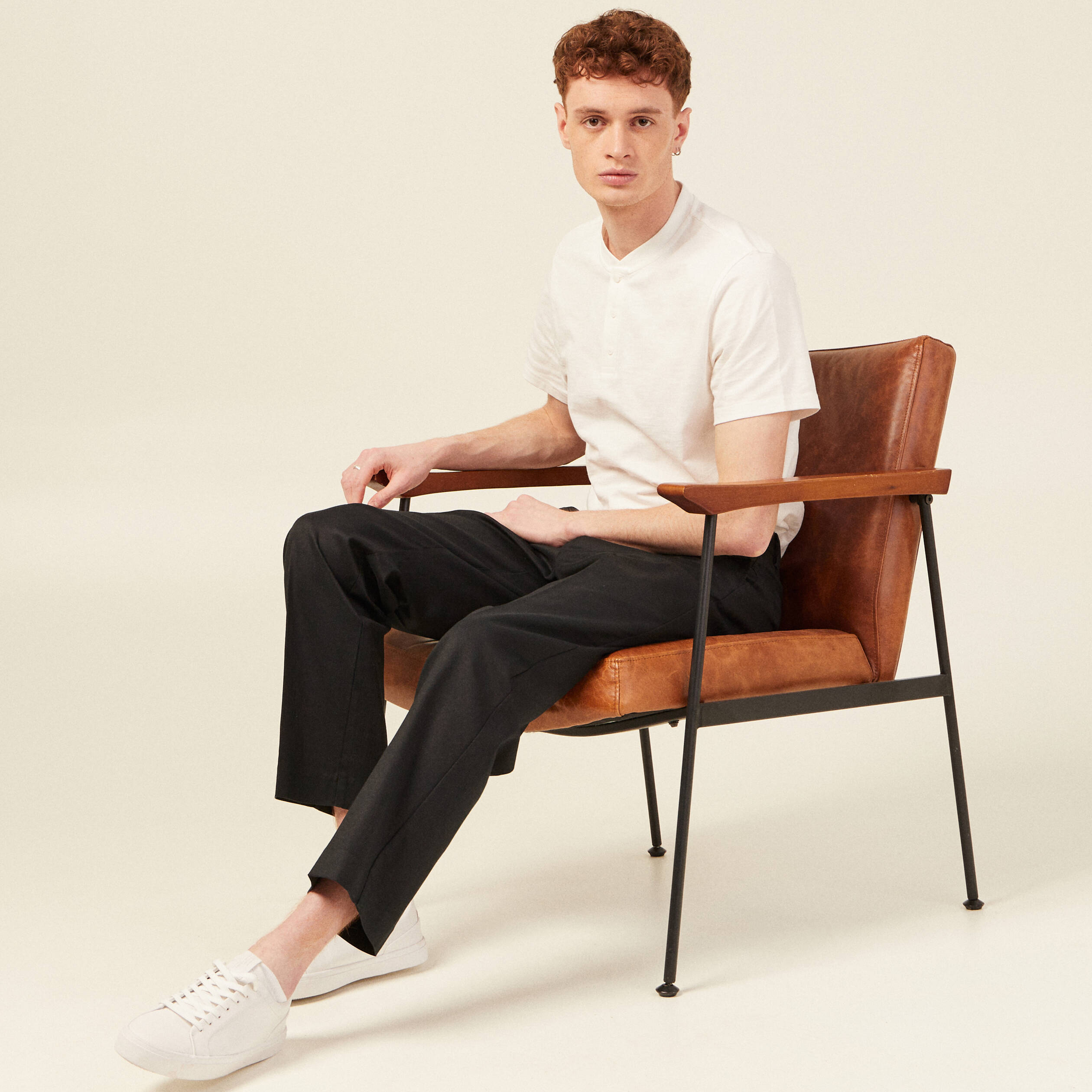 T-shirt en coton manches courtes ecru homme