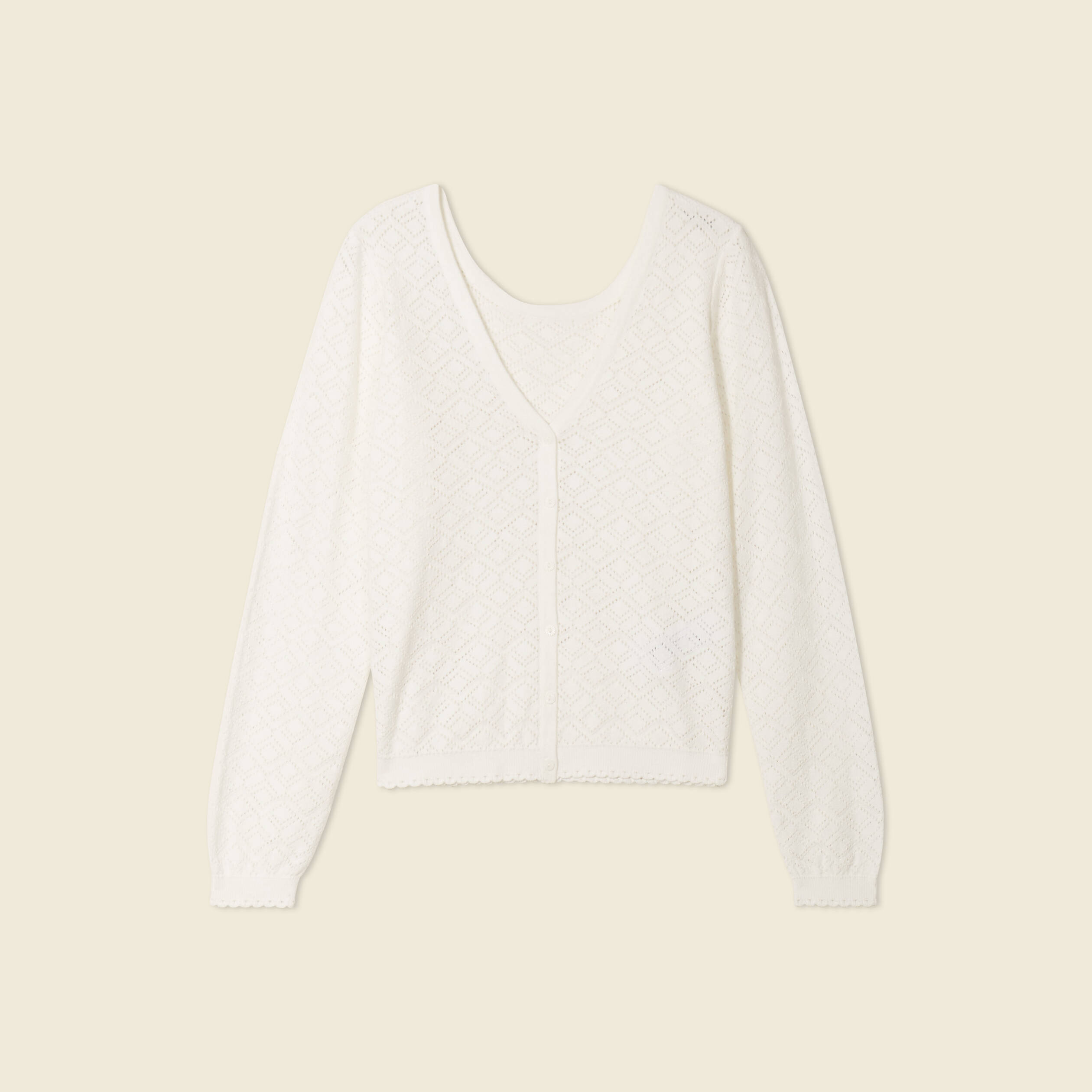 gilet manches longues ajoure ecru femme Gilet manches longues ajouré ecru femme