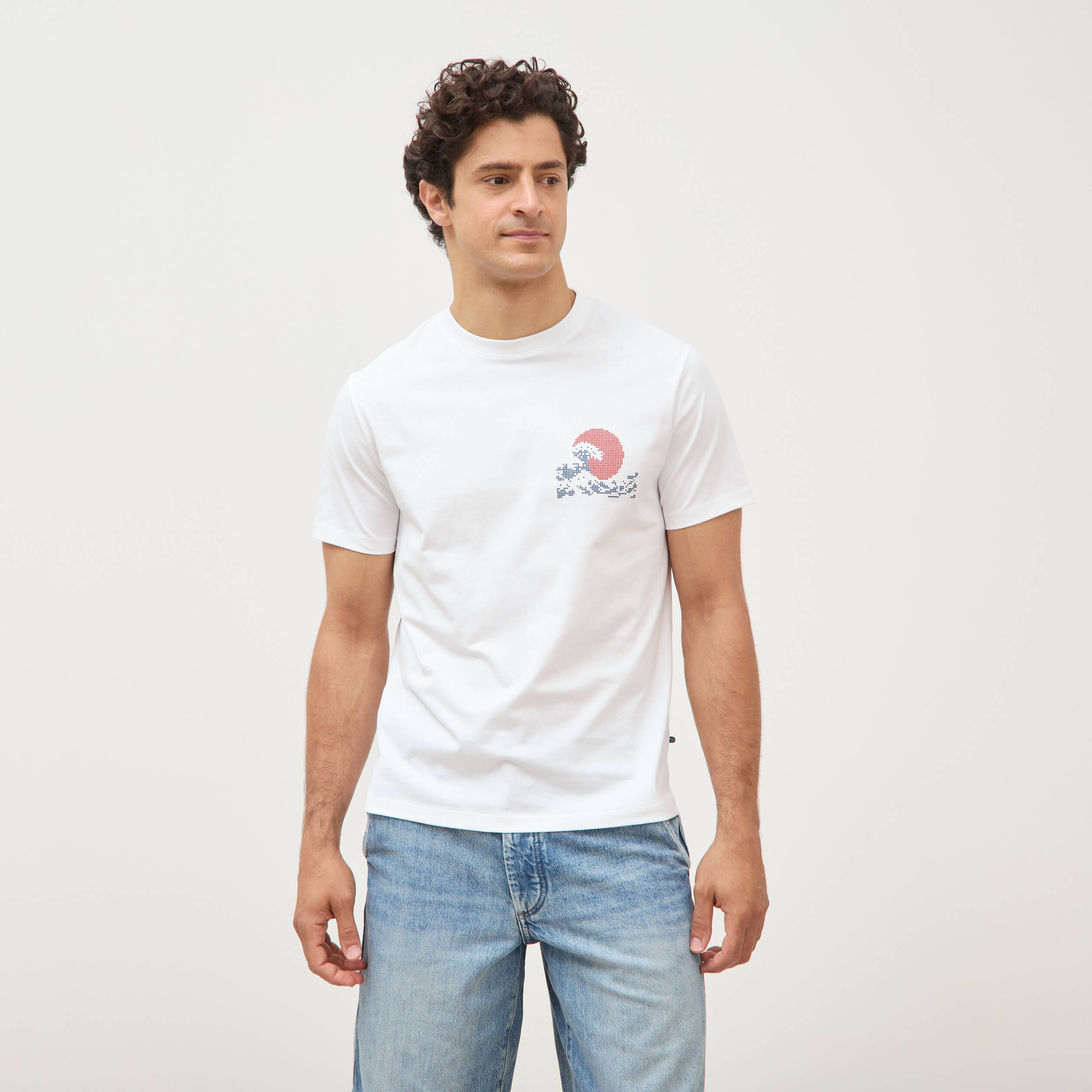 T-shirt droit en coton manches courtes blanc homme