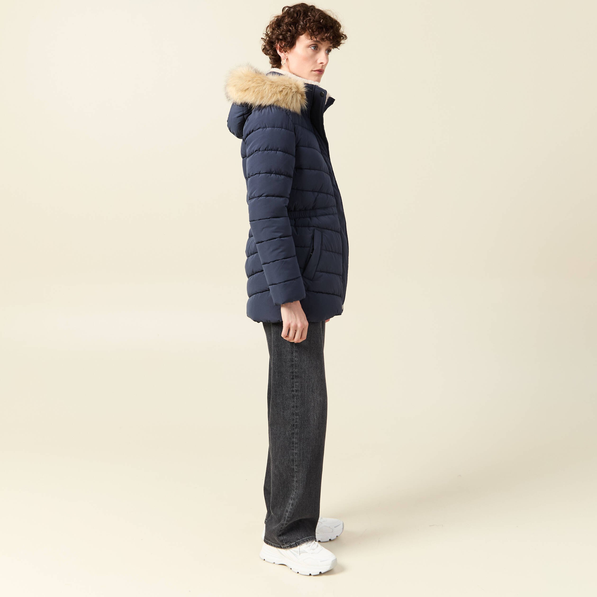 doudoune a capuche fourrure bleu fonce femme Doudoune à capuche fourrure bleu foncé femme
