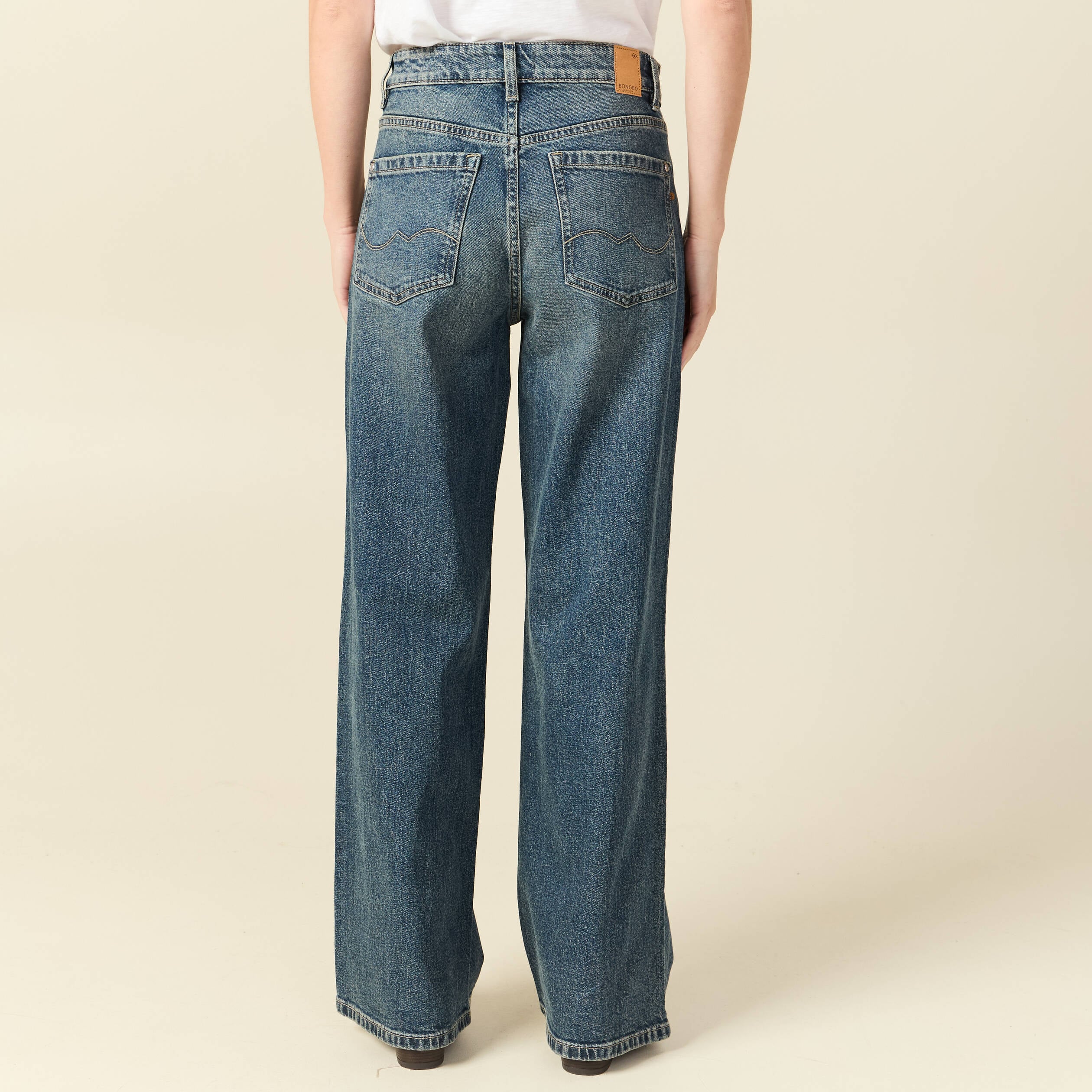 Jeans large taille haute bleu femme