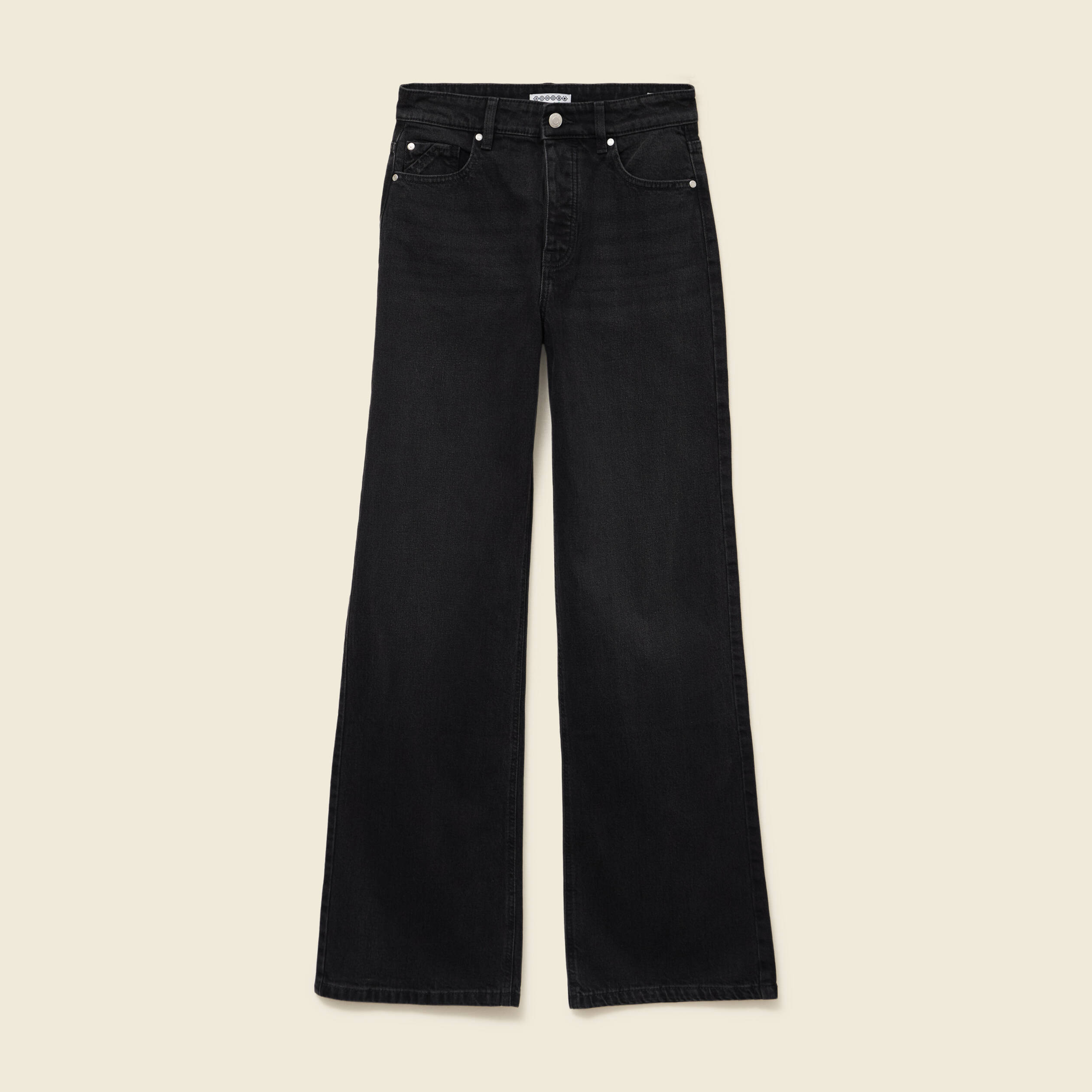 Jeans large taille haute denim noir femme