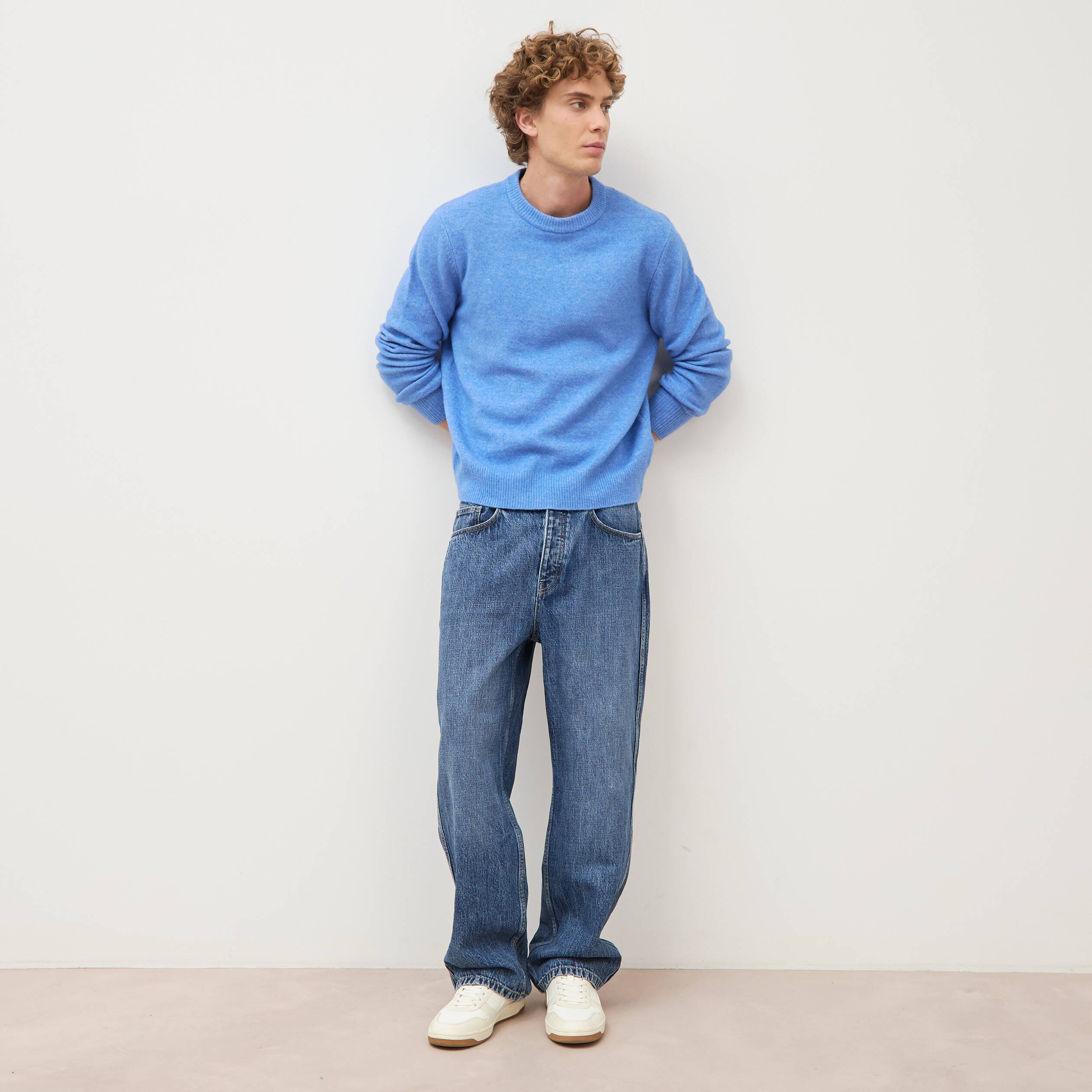 Pull manches longues col rond bleu violet homme