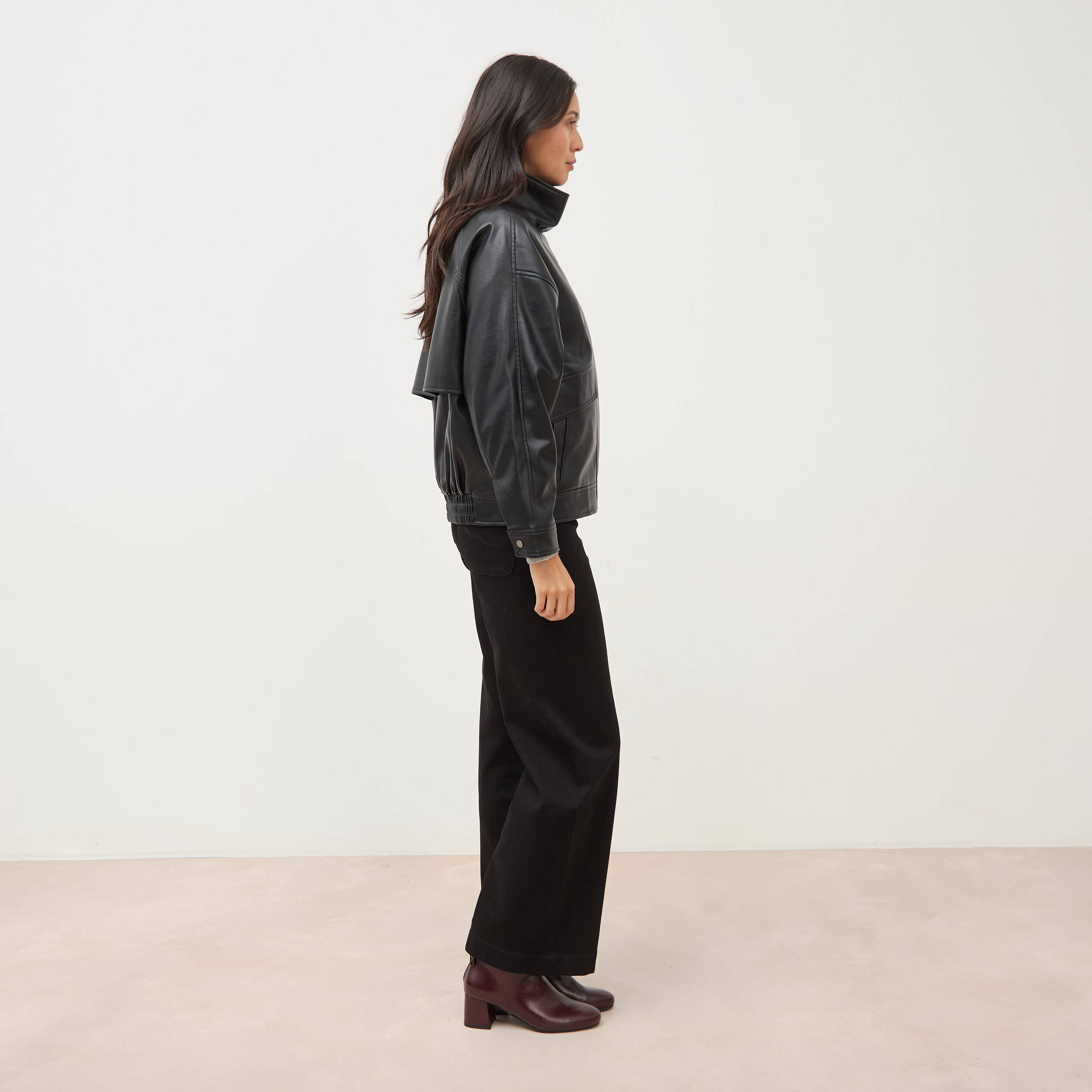 Blouson manches longues similicuir noir femme