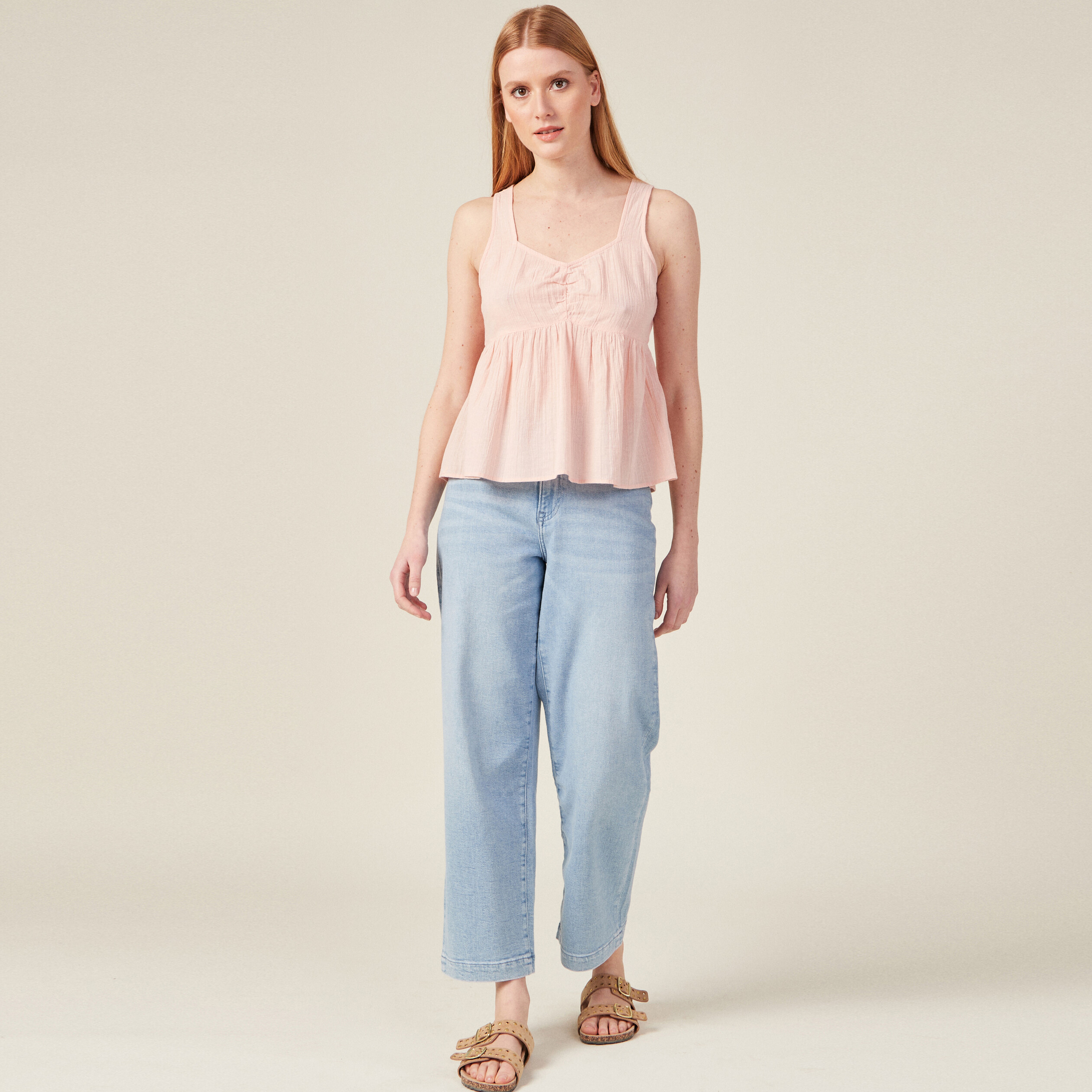 Blouse bretelles larges rose clair femme