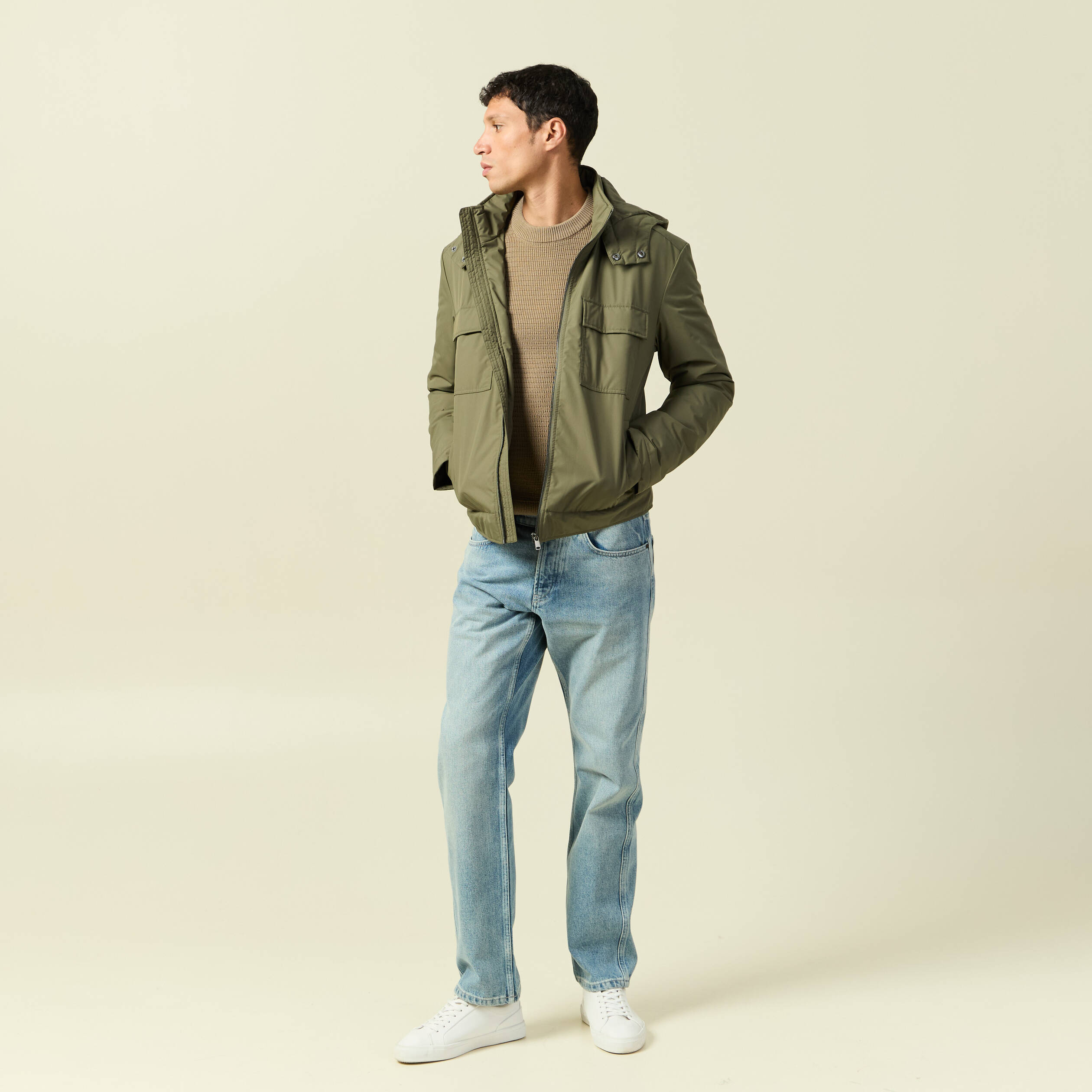Blouson capuche doublure vert kaki homme