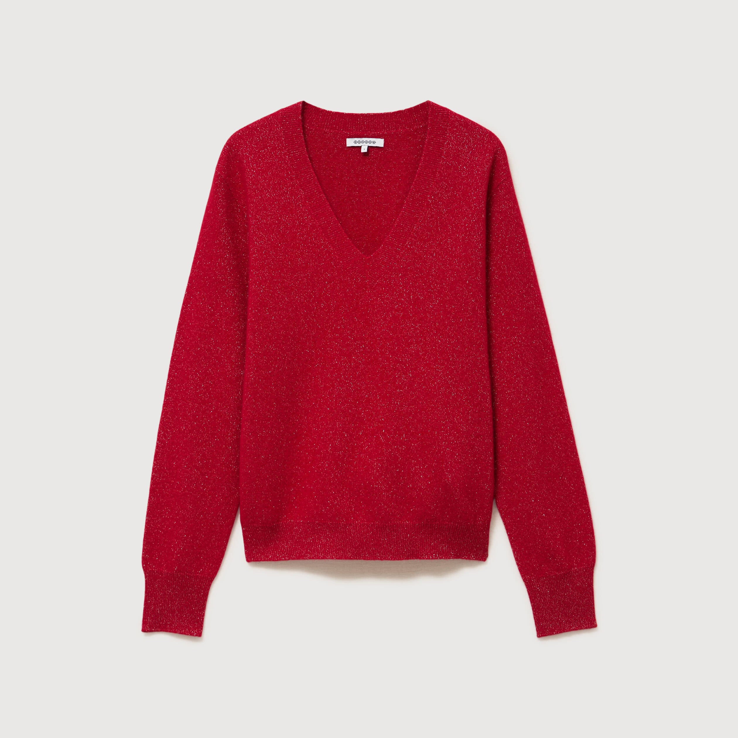 Pull droit col v manches longues rouge femme