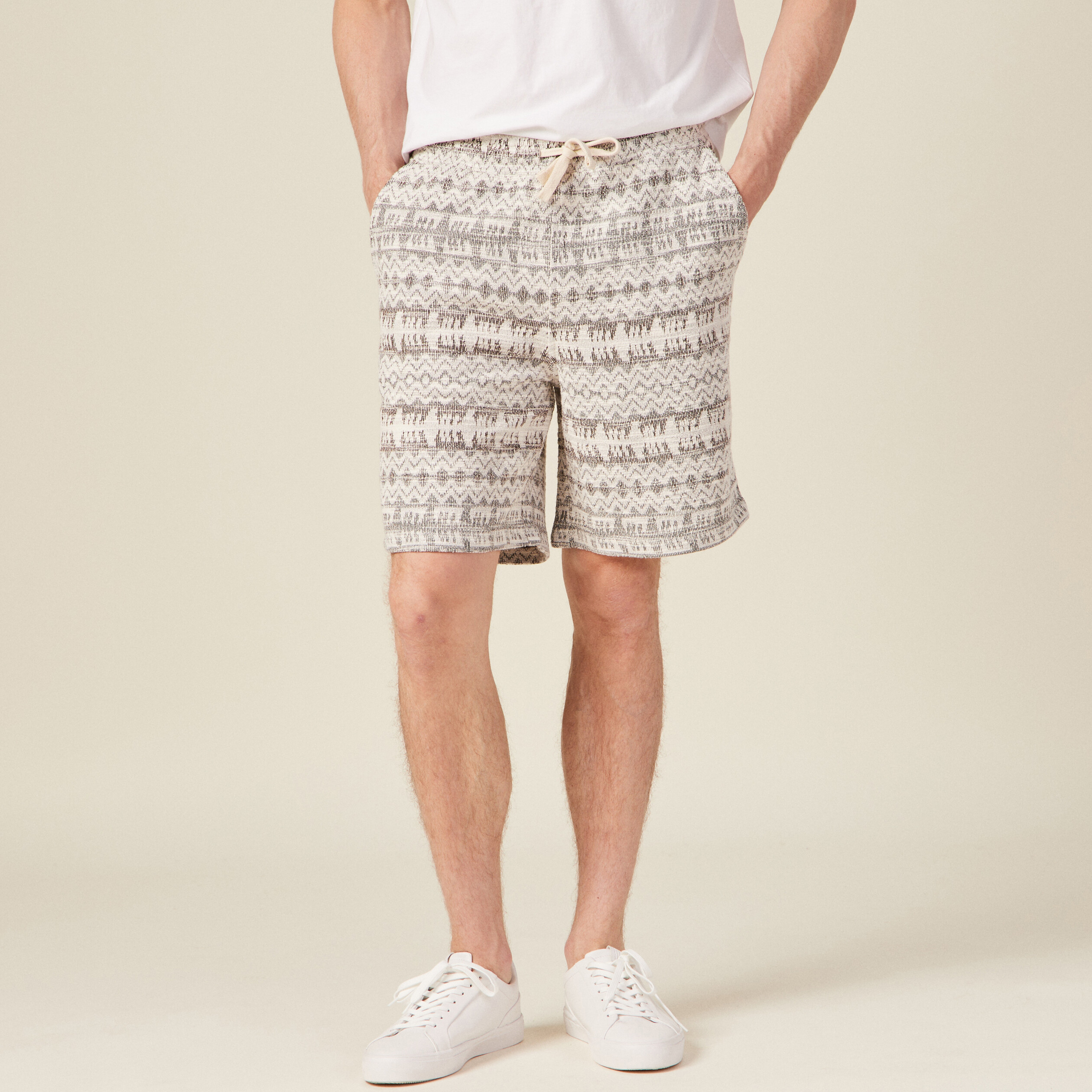 Bermuda droit taille nouée ecru homme