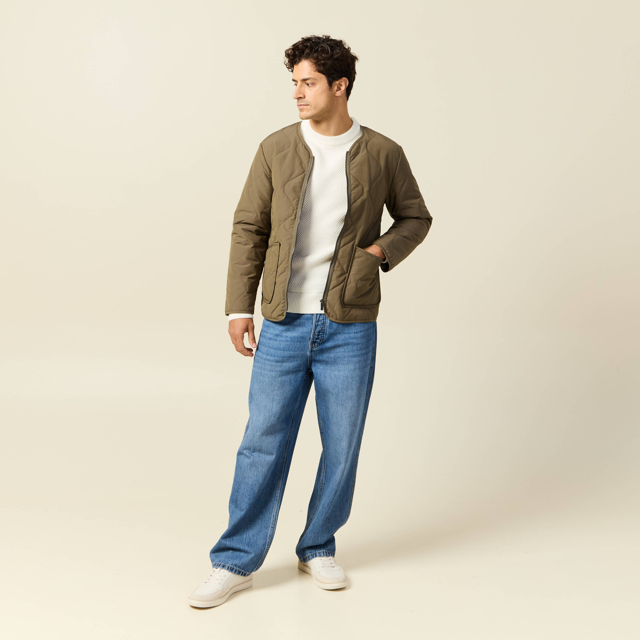 Doudoune manches longues doubl&eacute;e vert kaki homme