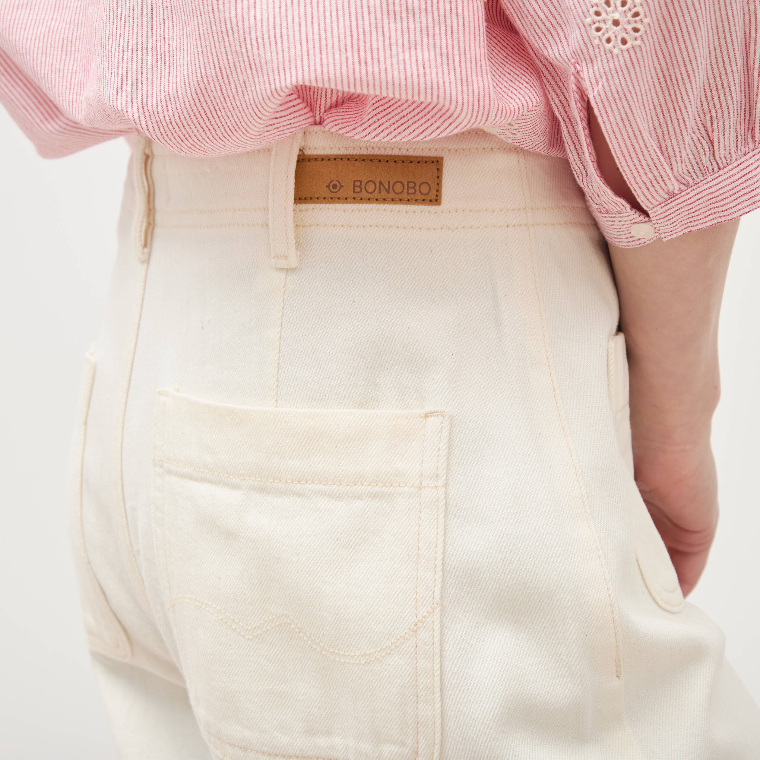 Jeans loose cropped taille standard ecru femme
