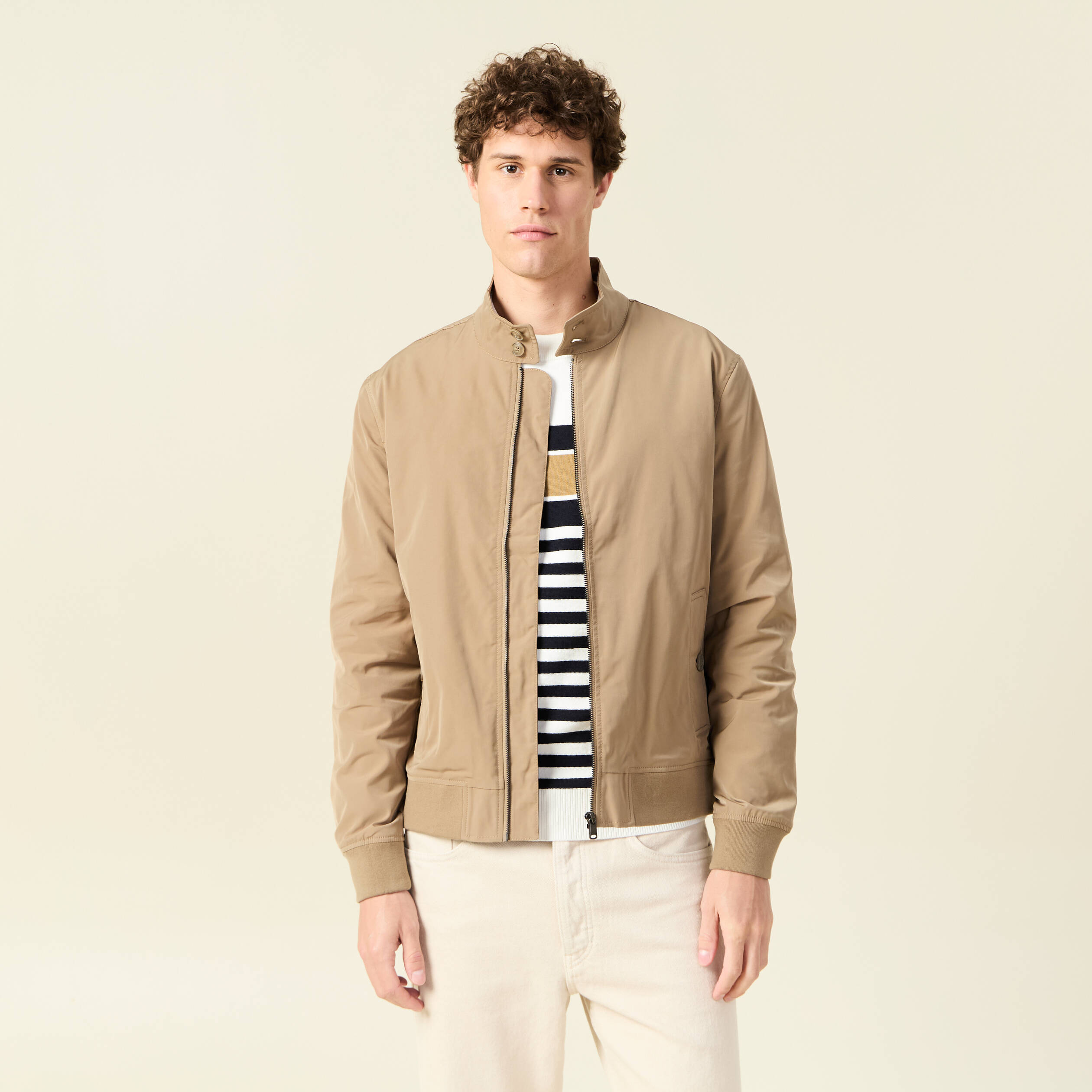 Blouson col droit manches longues marron homme