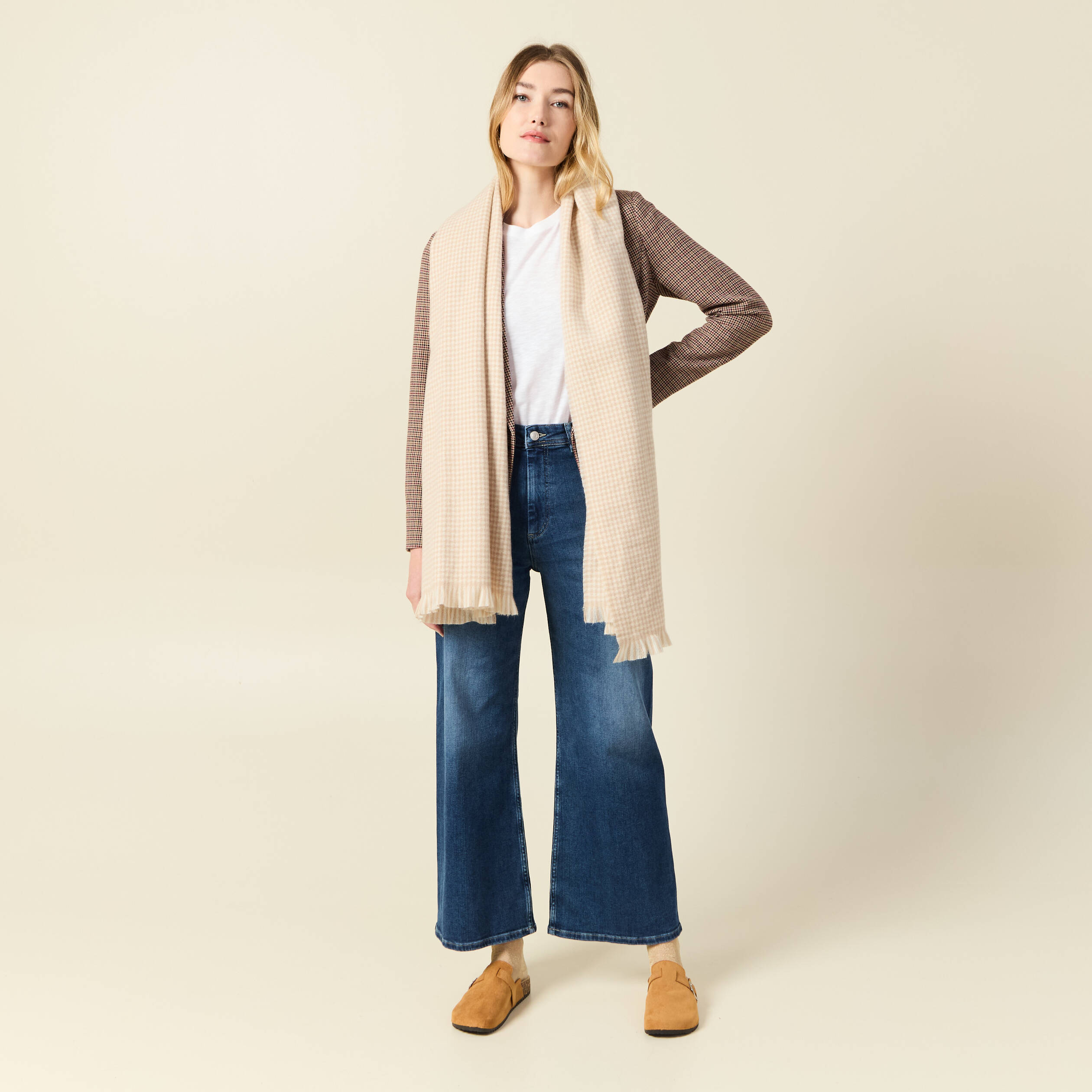 Jeans wide leg taille haute denim stone femme