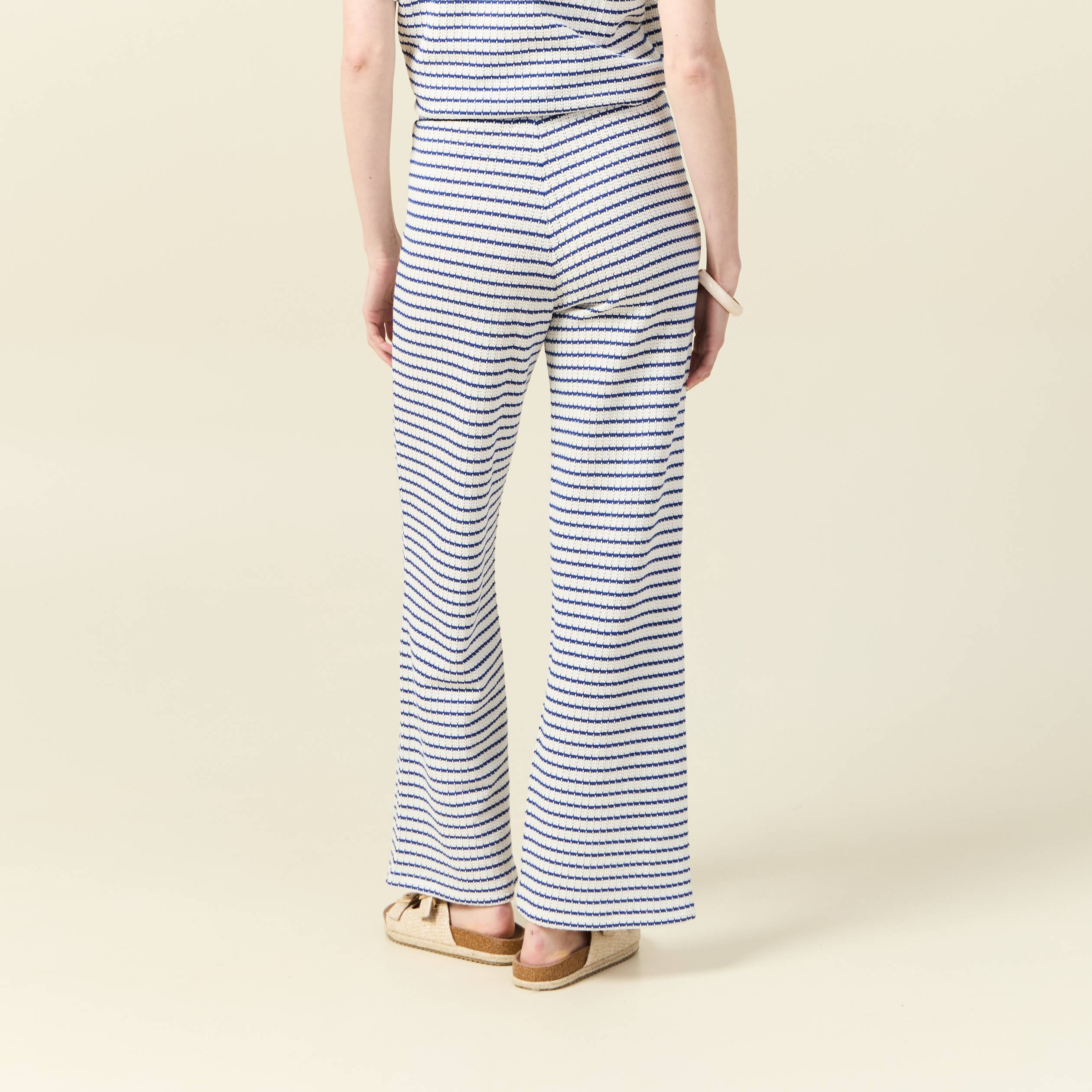Pantalon large en maille ecru femme
