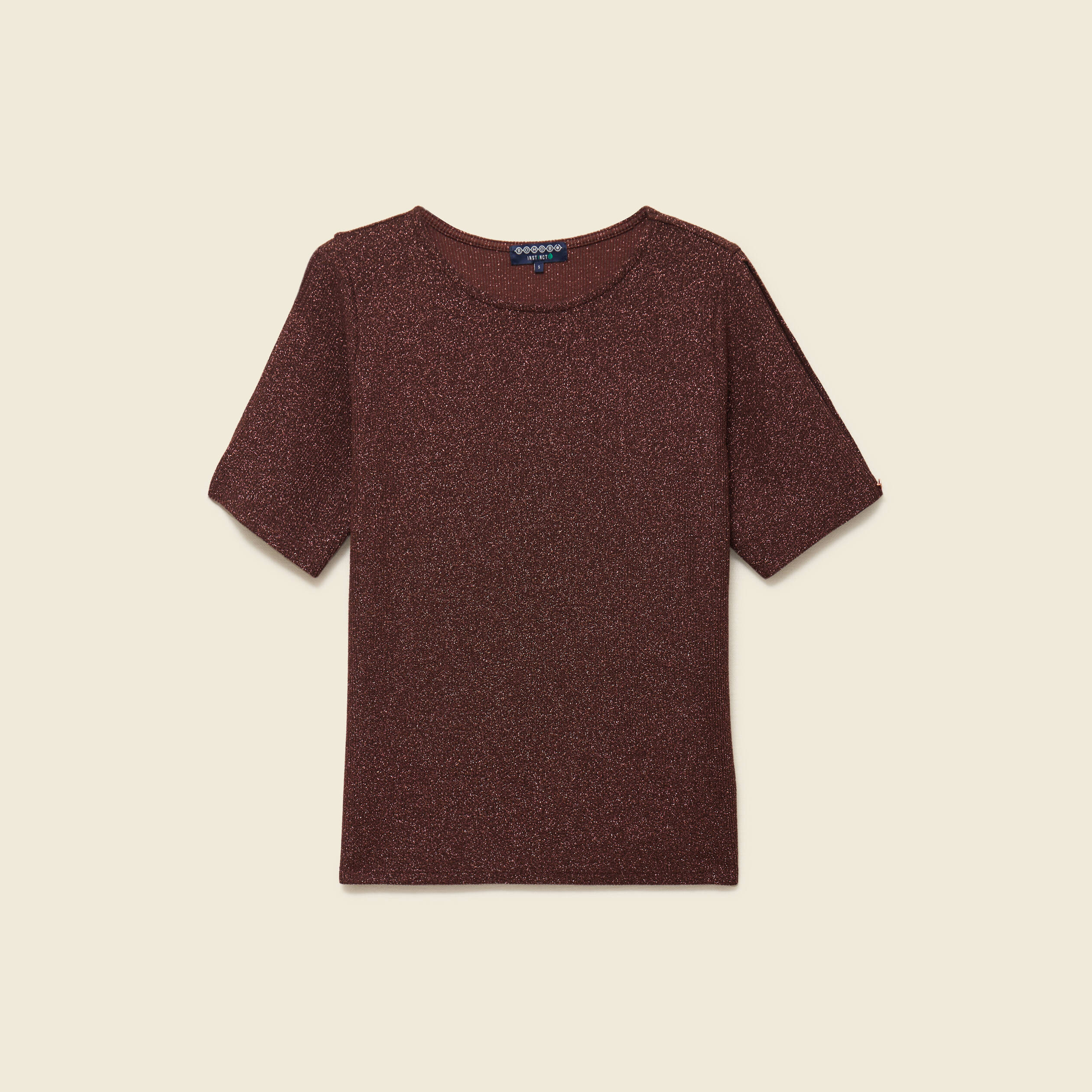 T-shirt manches courtes brillant marron femme