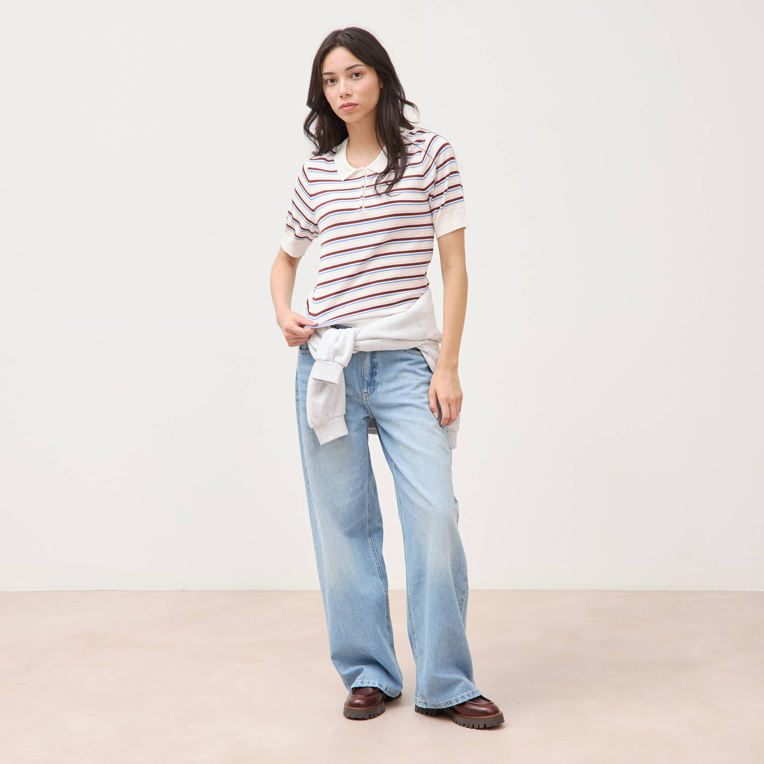 Polo manches courtes ecru femme