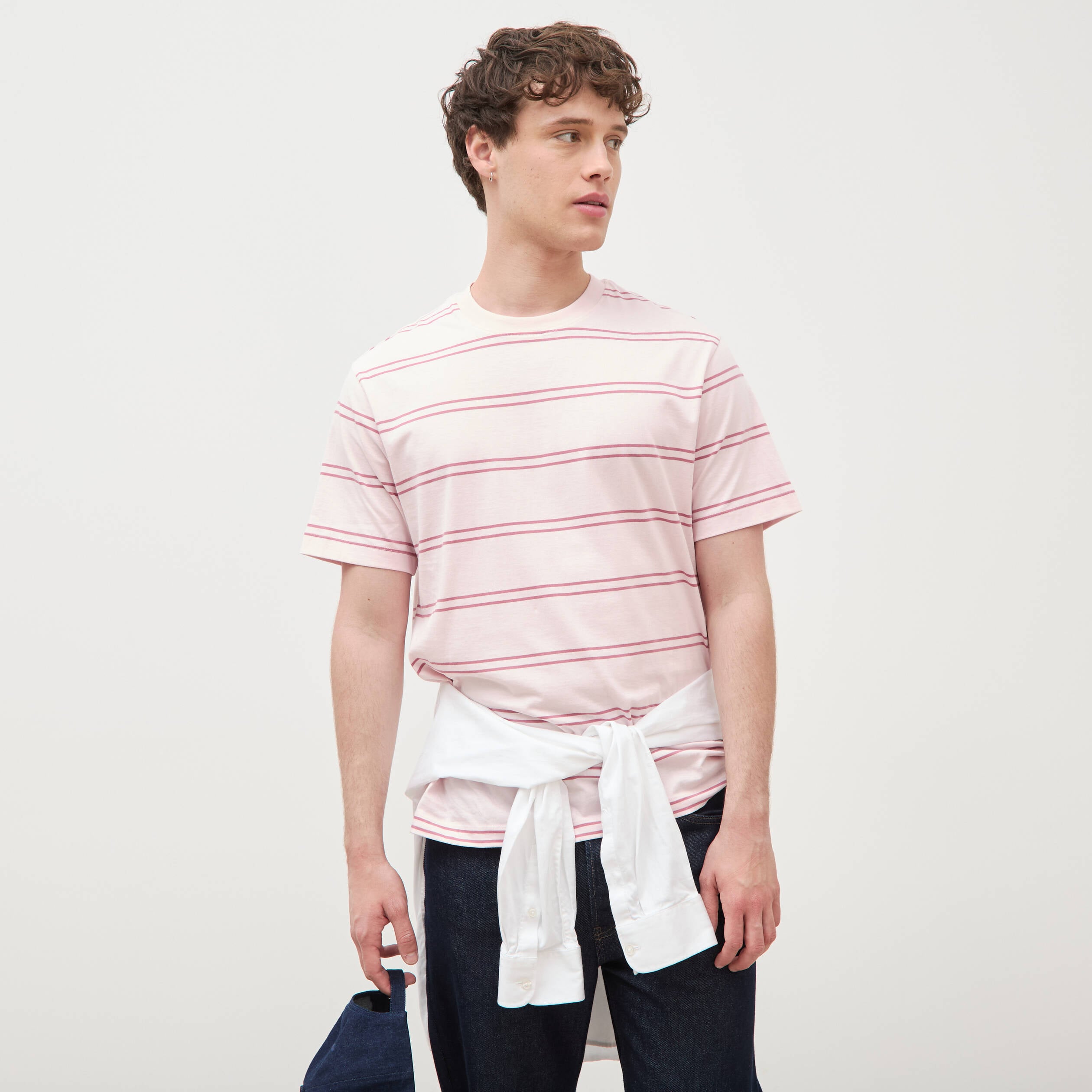 T-shirt ample ray&eacute; avec broderie rose clair homme