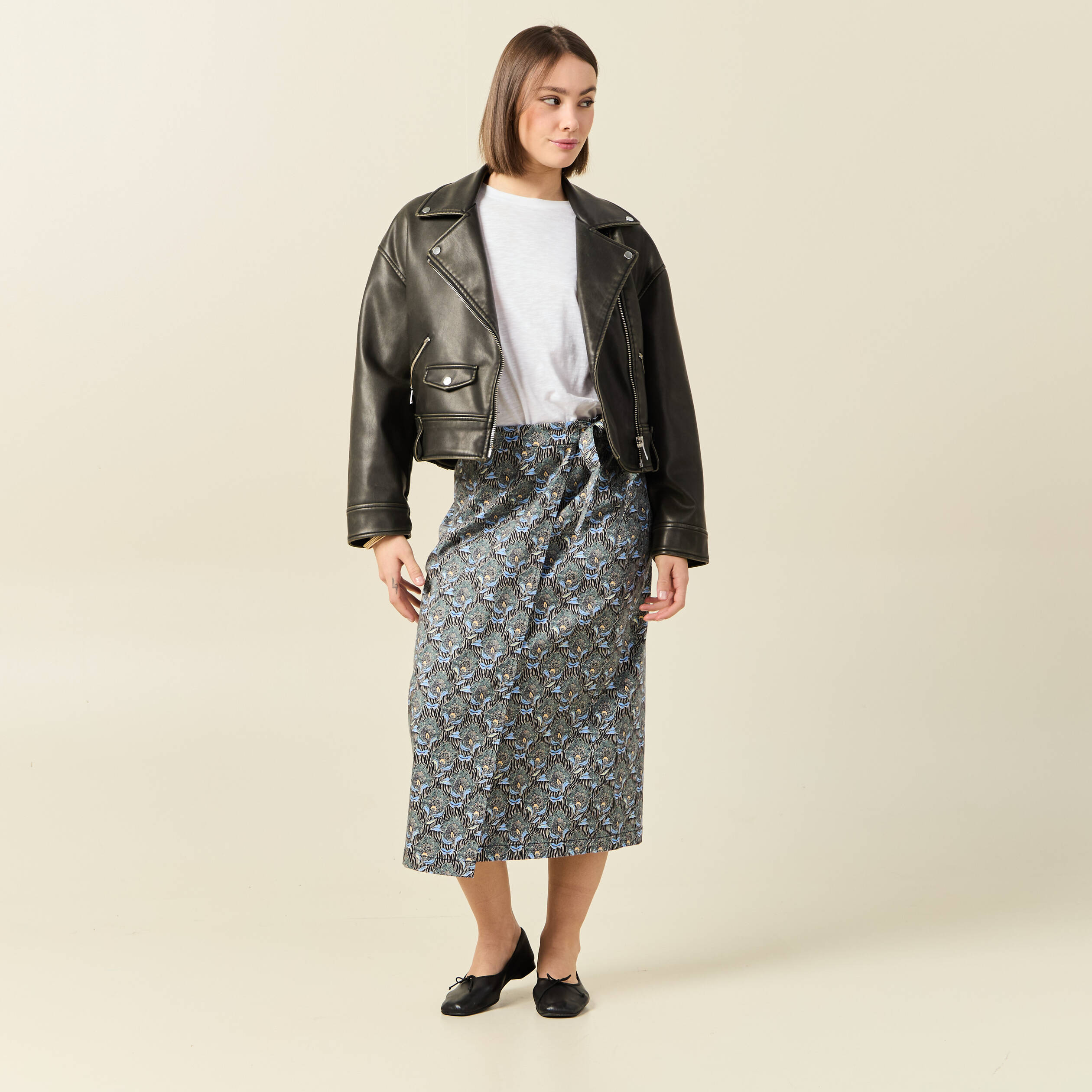 Jupe midi droite bleu marine femme