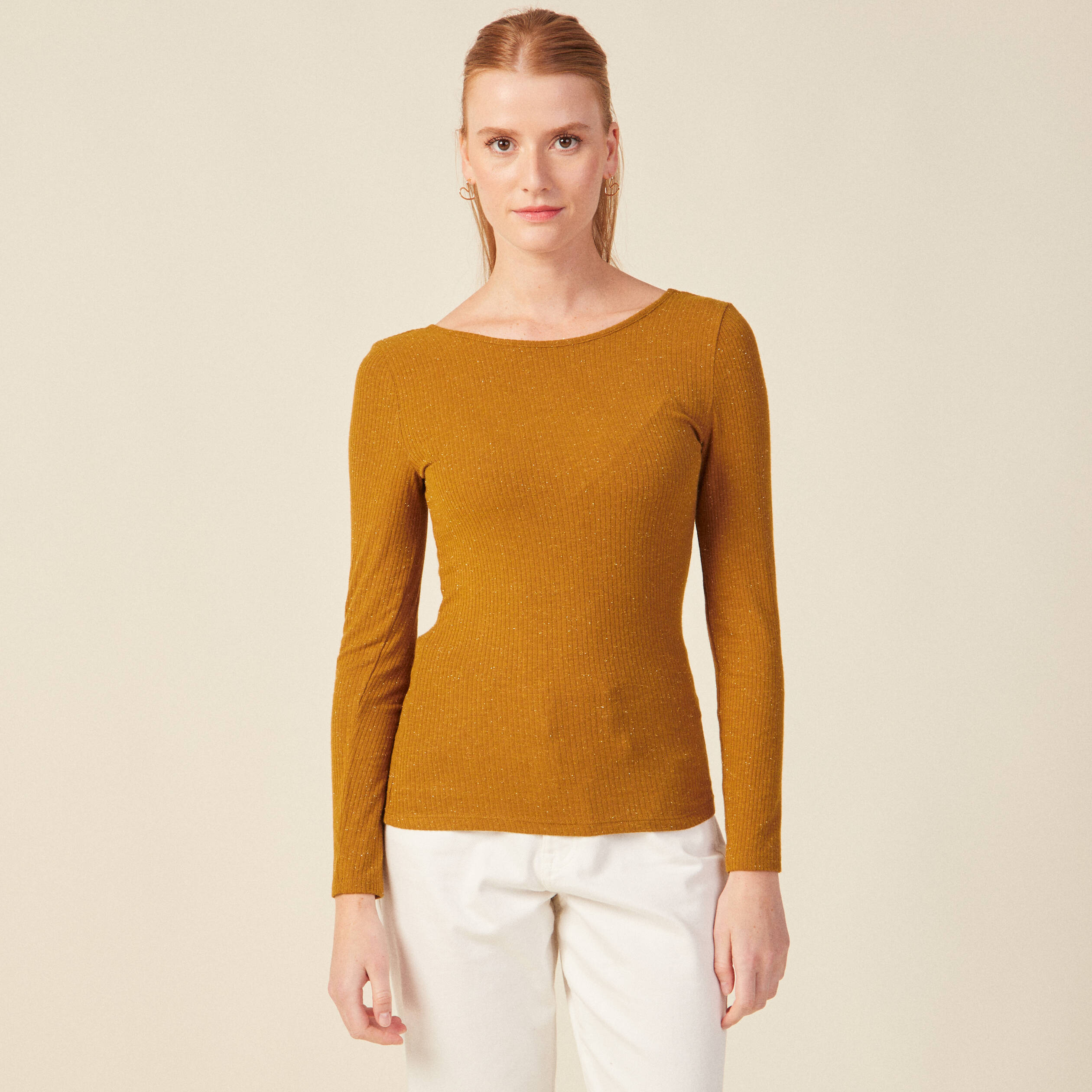 t shirt manches longues brillant marron cognac femme T-shirt manches longues brillant marron cognac femme