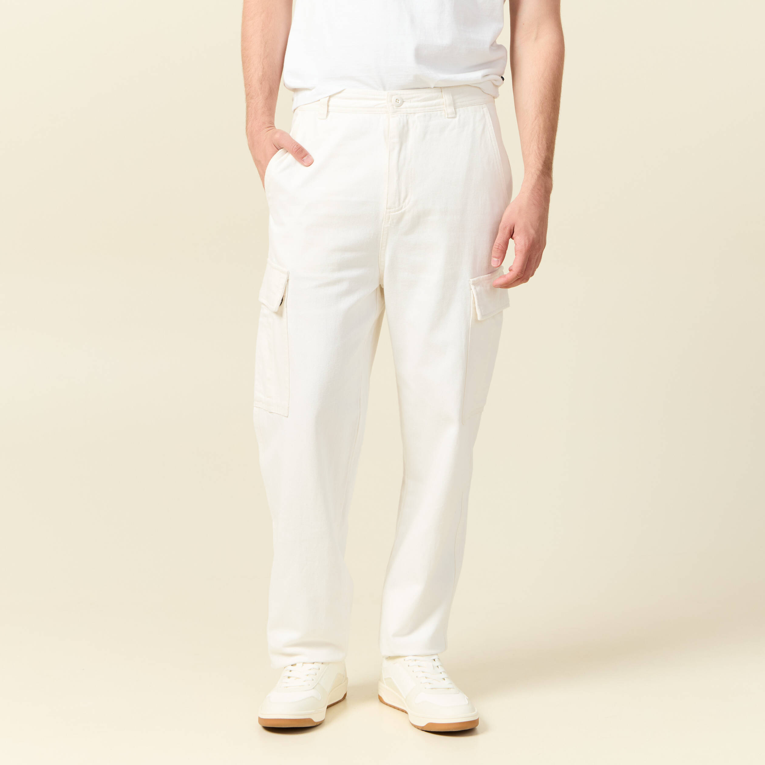 Pantalon cargo large longueur 32 ecru homme