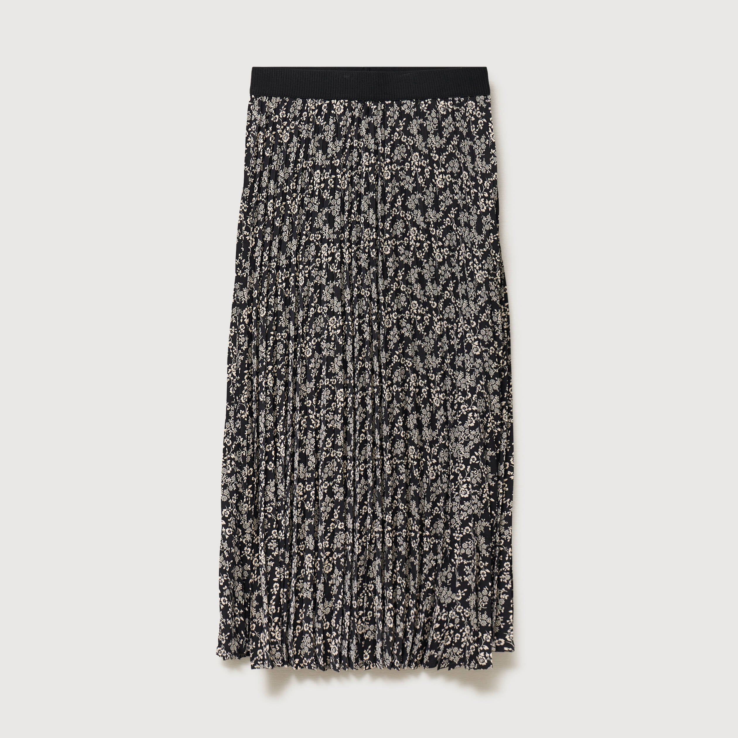Jupe longue droite pliss&eacute;e noir femme