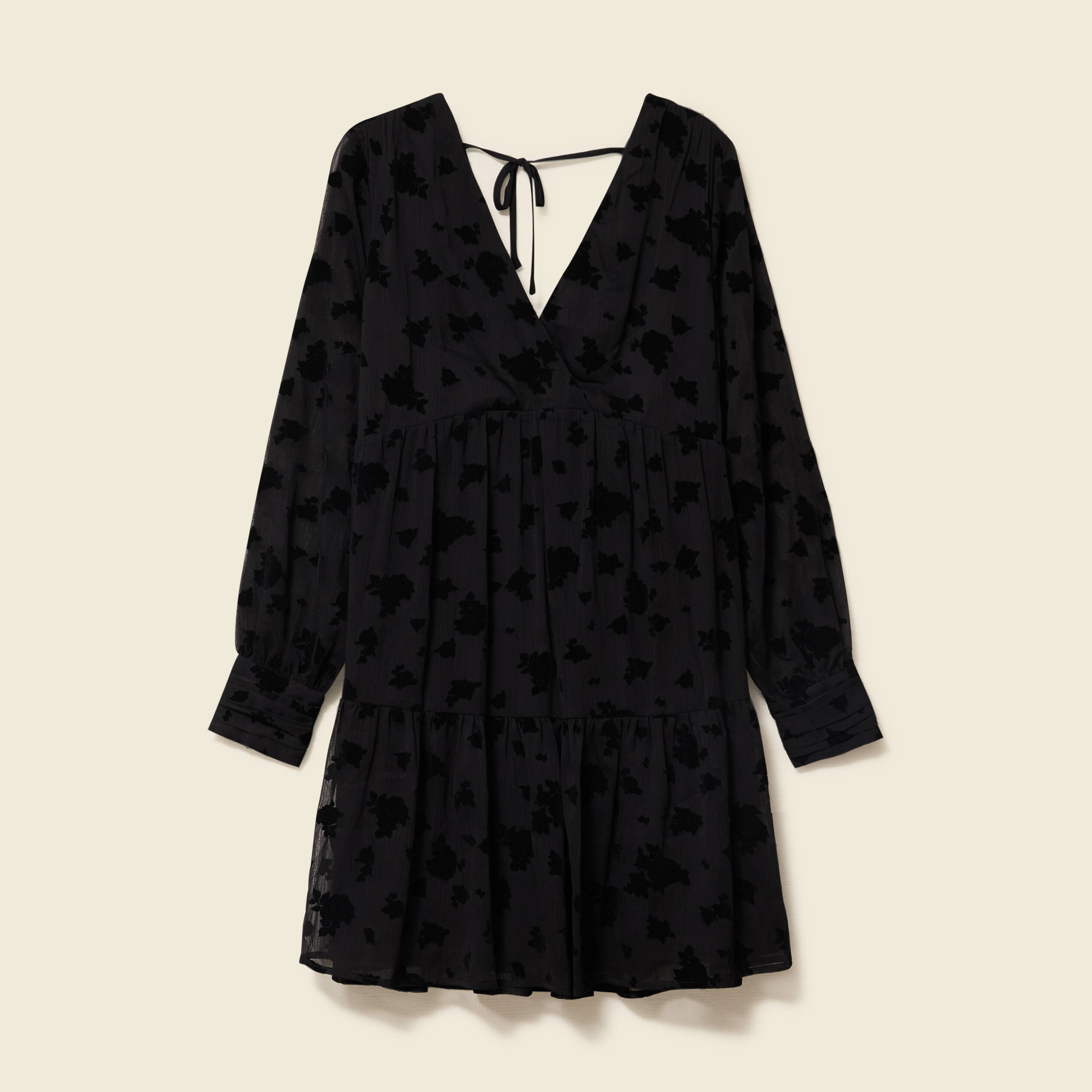 Robe manches longues en voile doubl&eacute;e noir femme