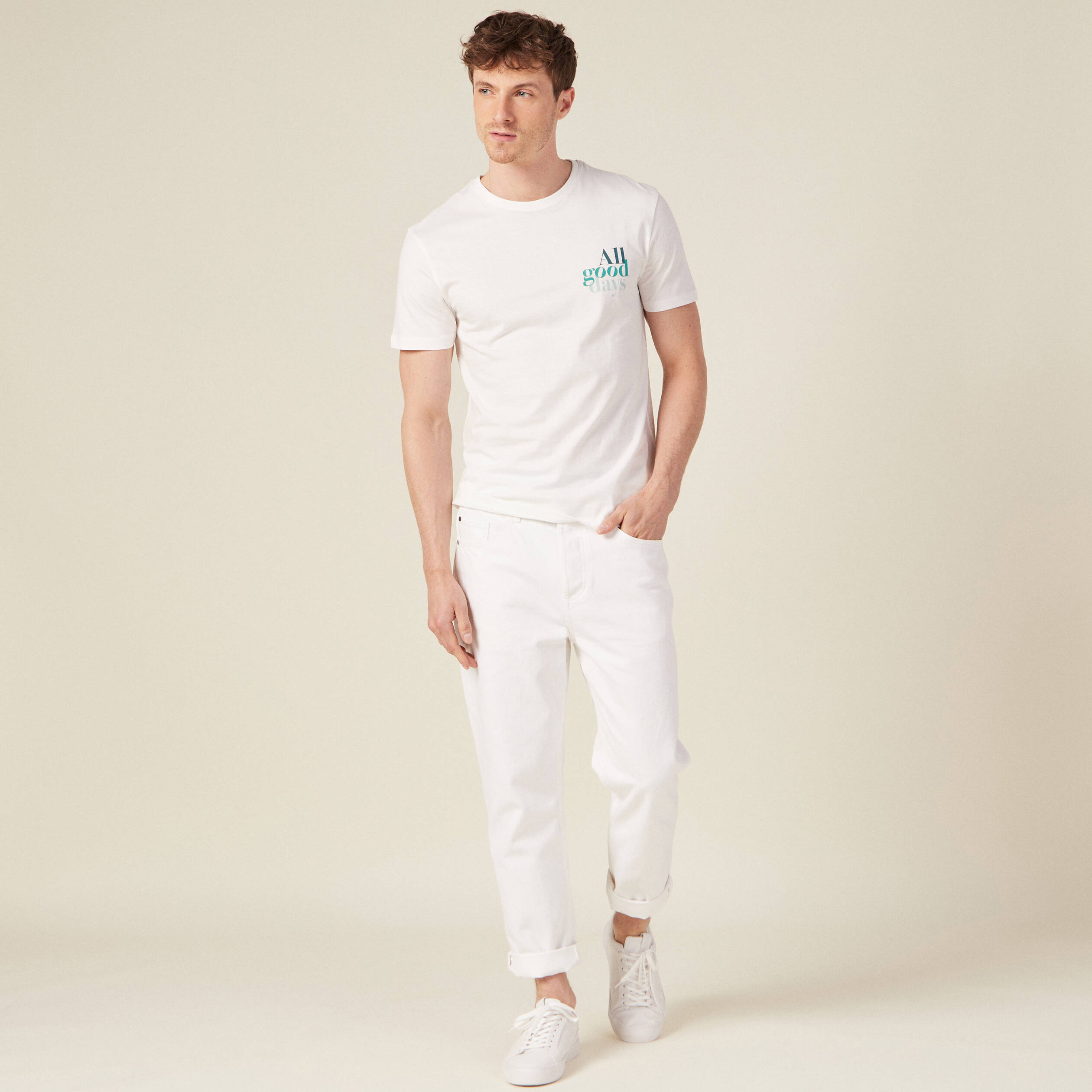 T-shirt manches courtes ecru homme