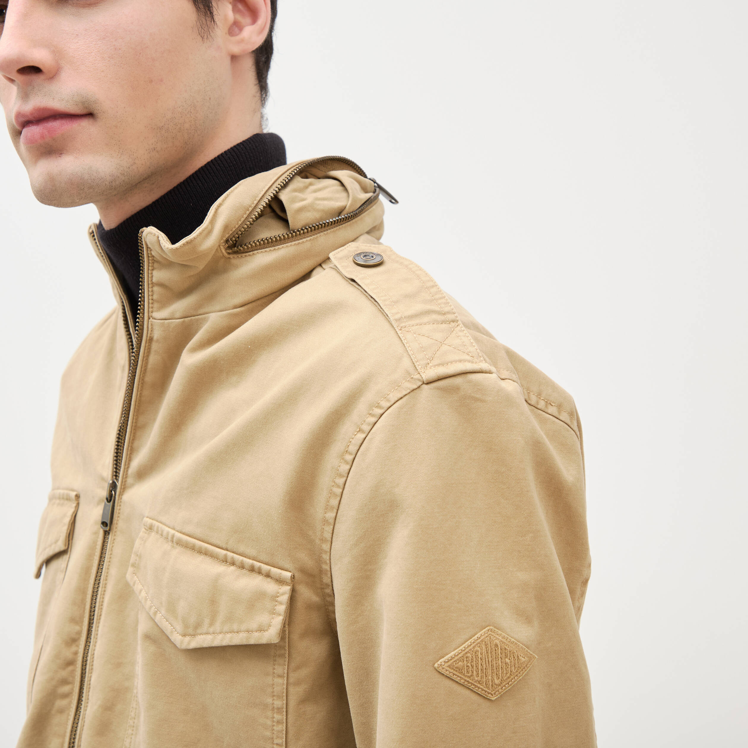 Veste col montant manches longues beige homme