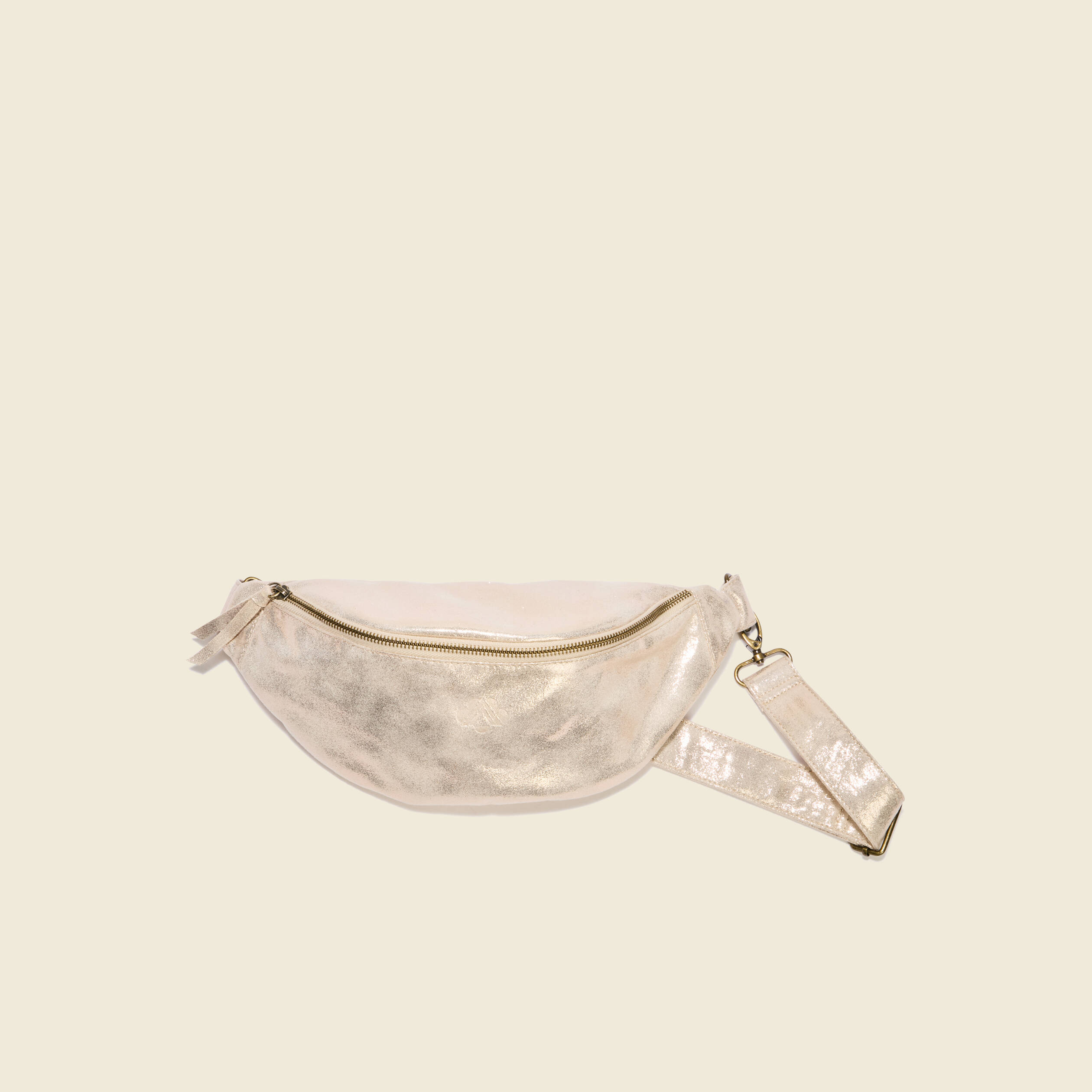 Sac banane m&eacute;tallis&eacute; beige femme