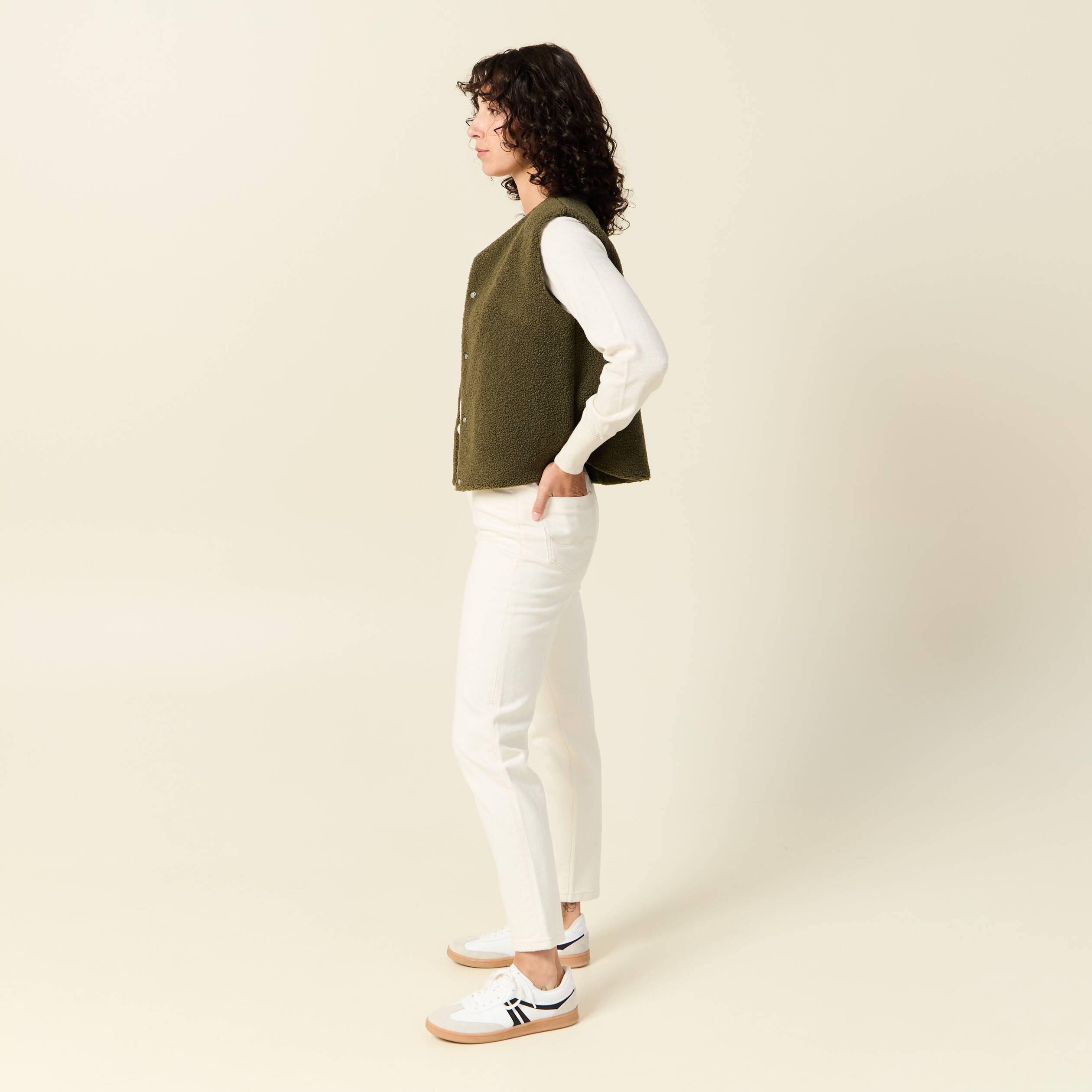Gilet sans manches vert kaki femme