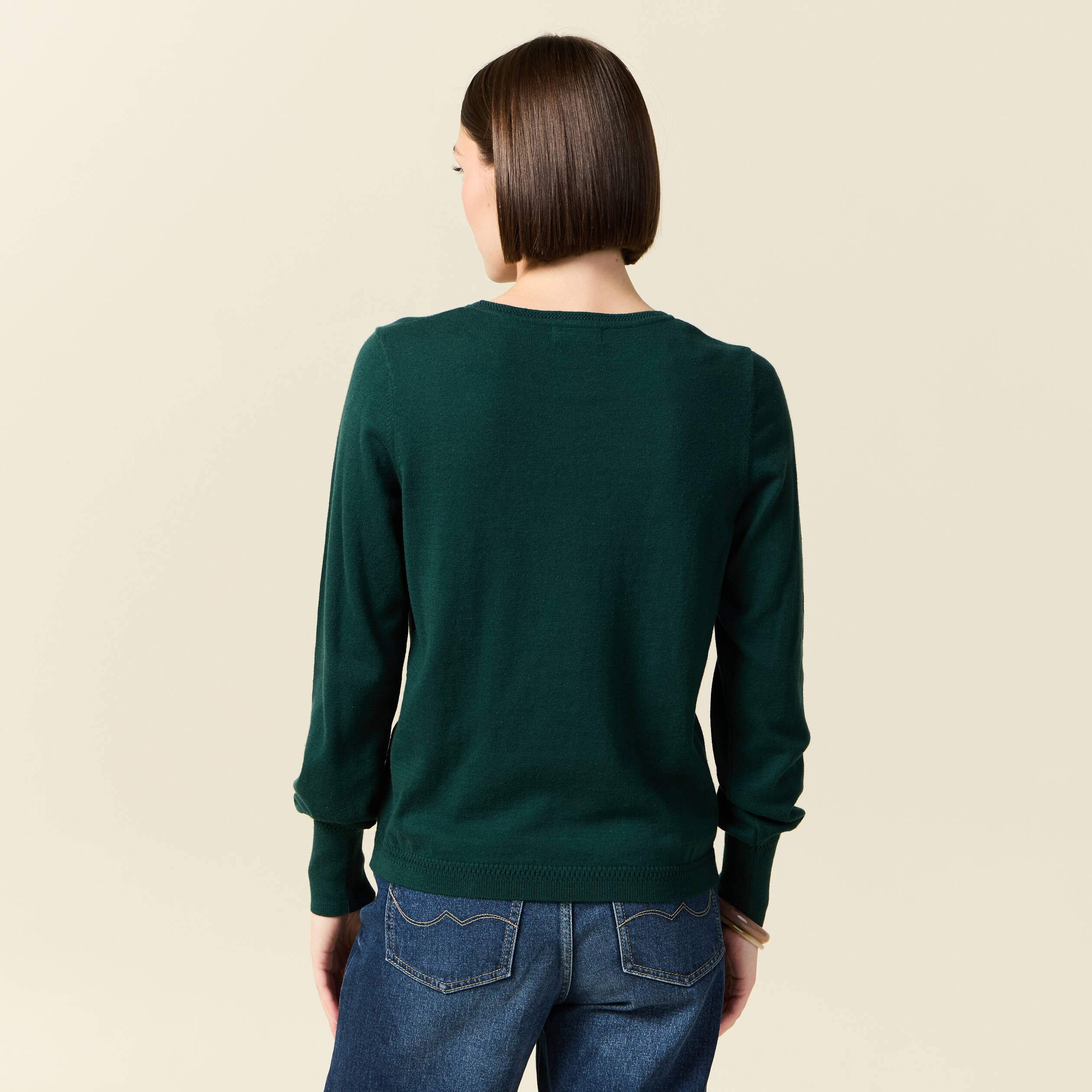 Pull manches longues vert fonc&eacute; femme