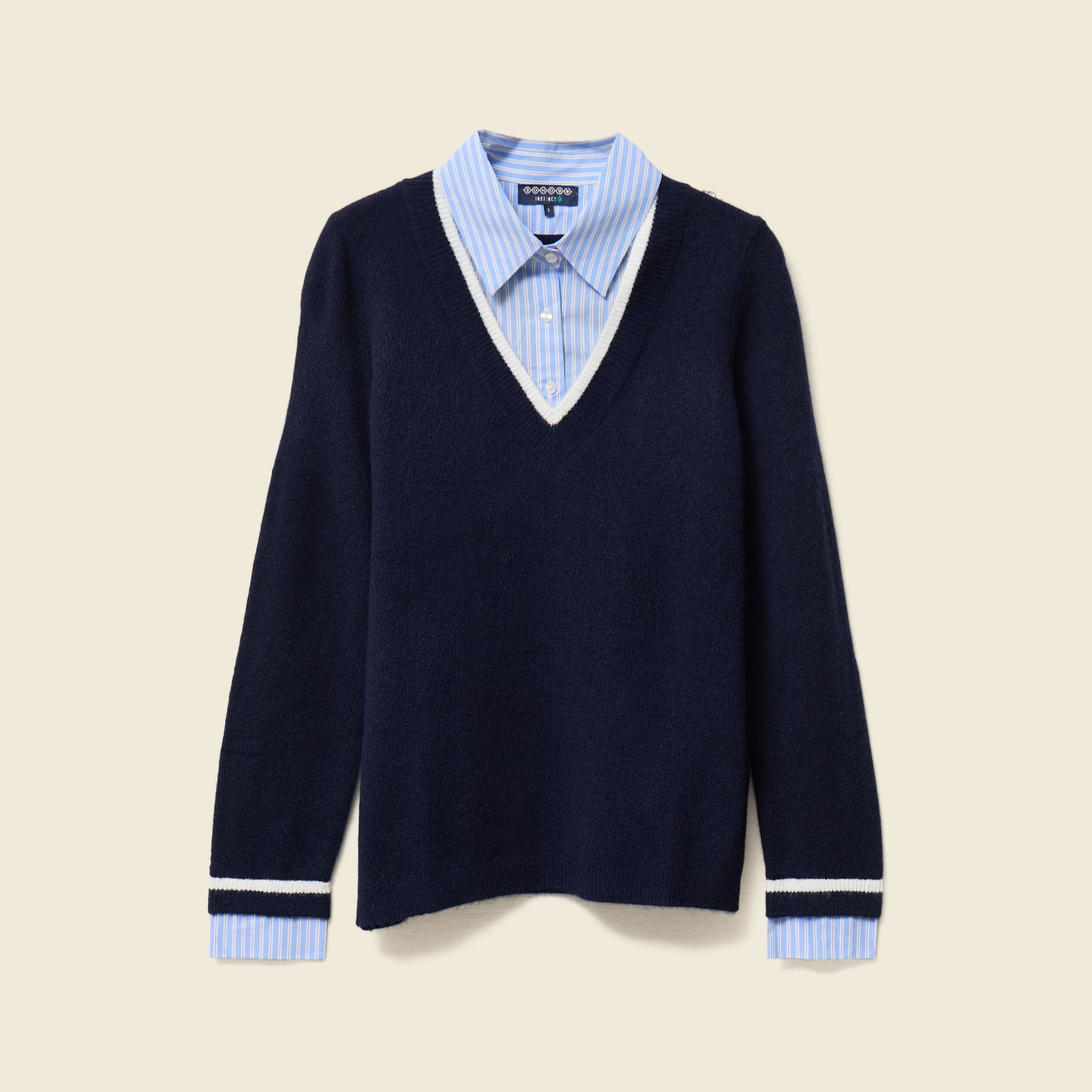 Pull de golf 100% coton col V femme, MW100 bleu INESIS
