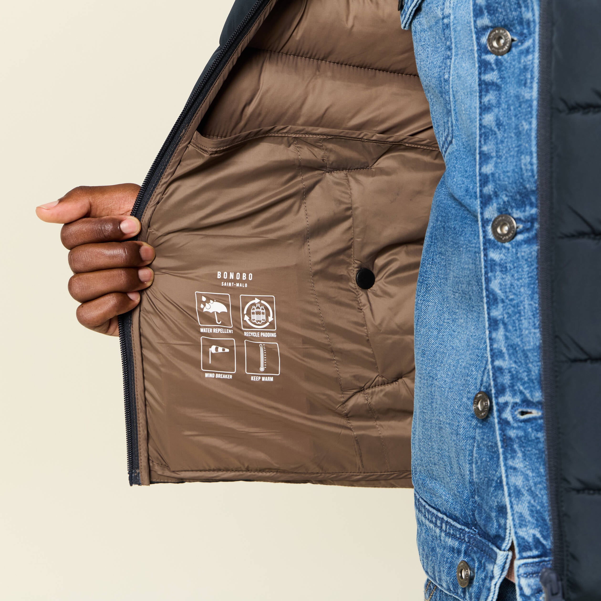 Doudoune courte sans manches bleu marine homme