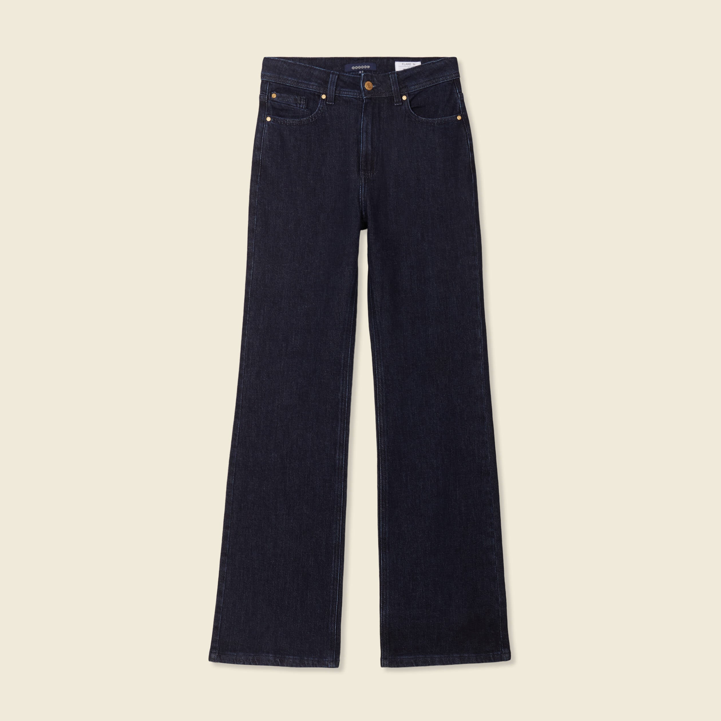 Jeans flare taille haute denim brut femme