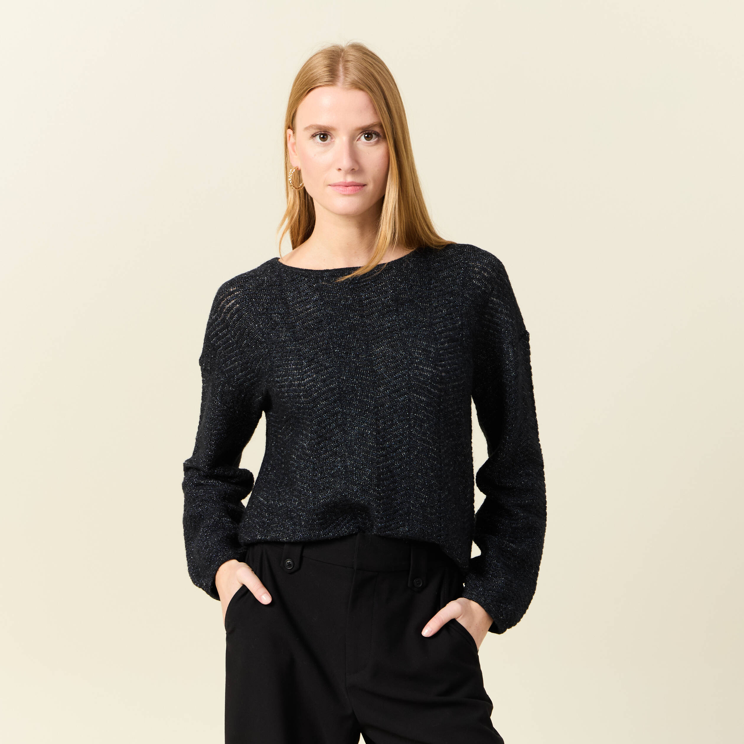 Pull manches longues bleu marine femme