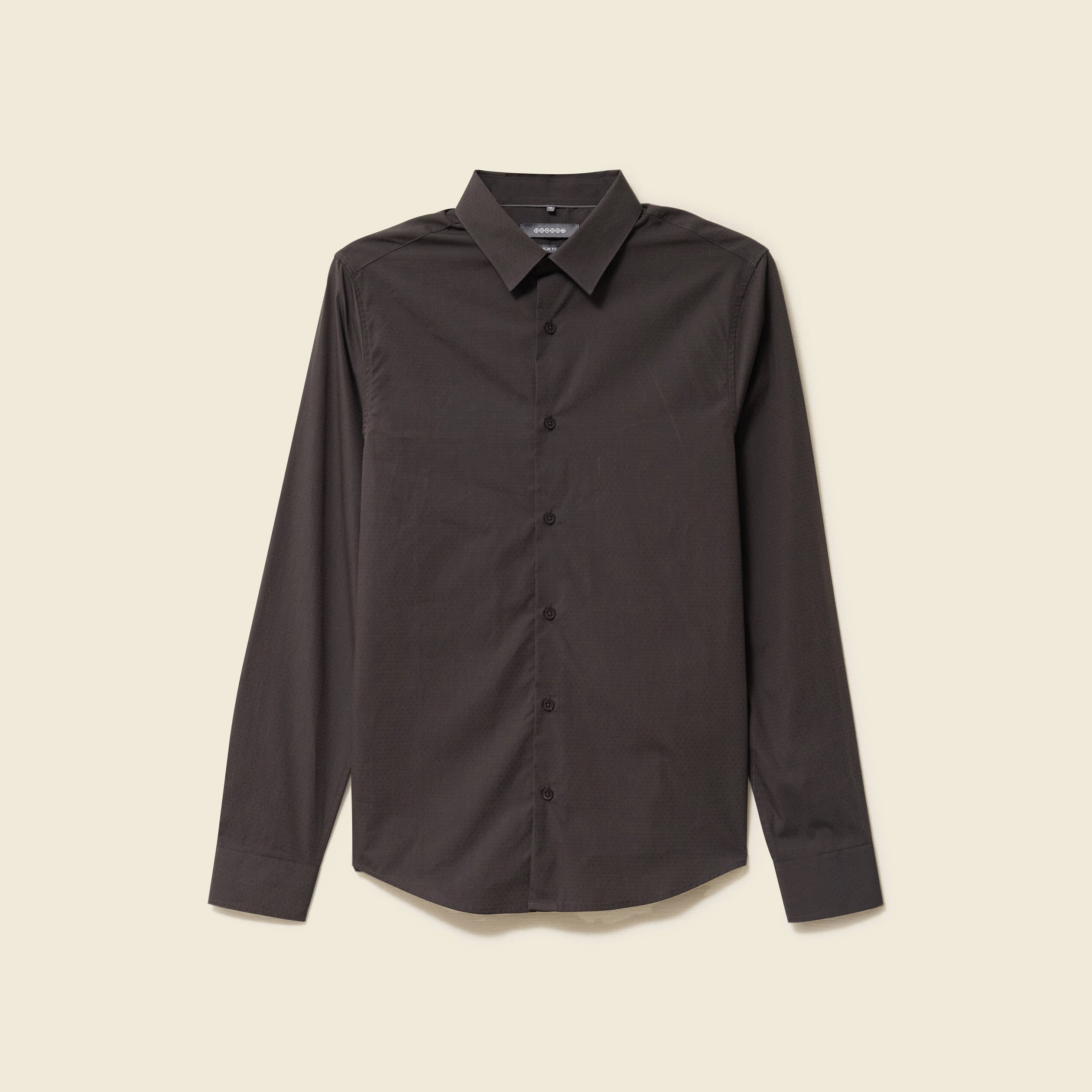Chemise cintr&eacute;e en coton manches longues gris fonc&eacute; homme