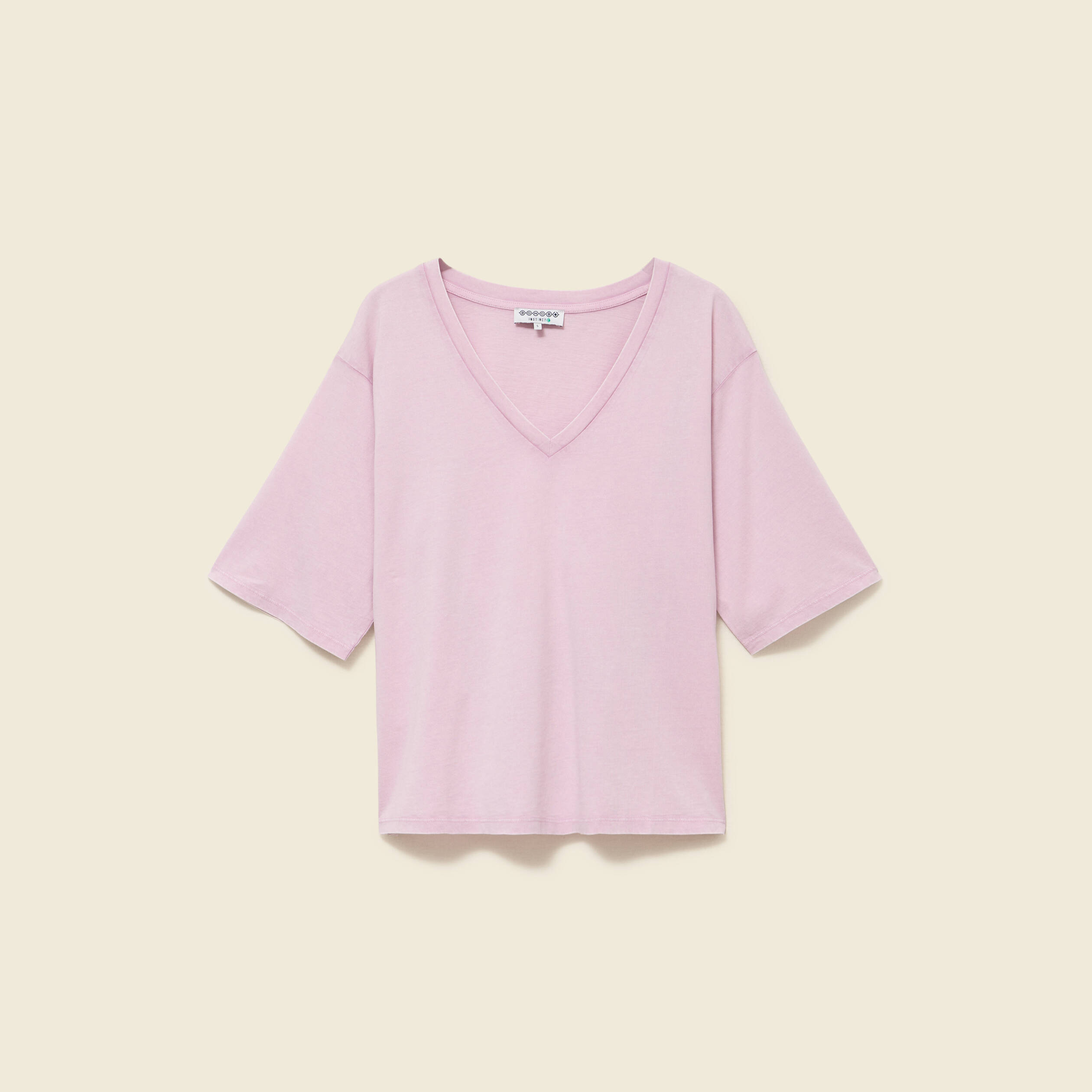 T-shirt col v manches courtes en coton parme femme
