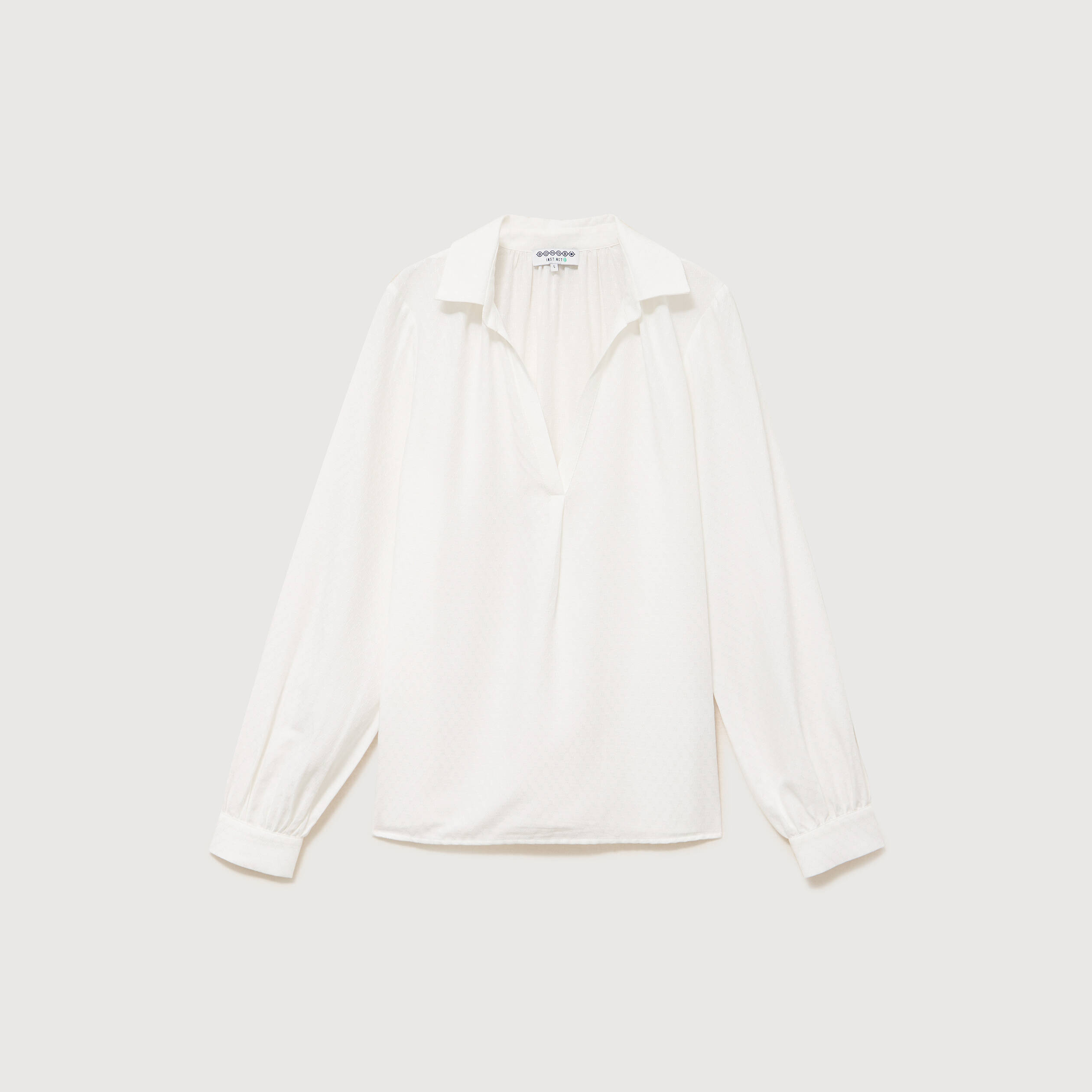 Chemise droite col rond manches longues ecru femme
