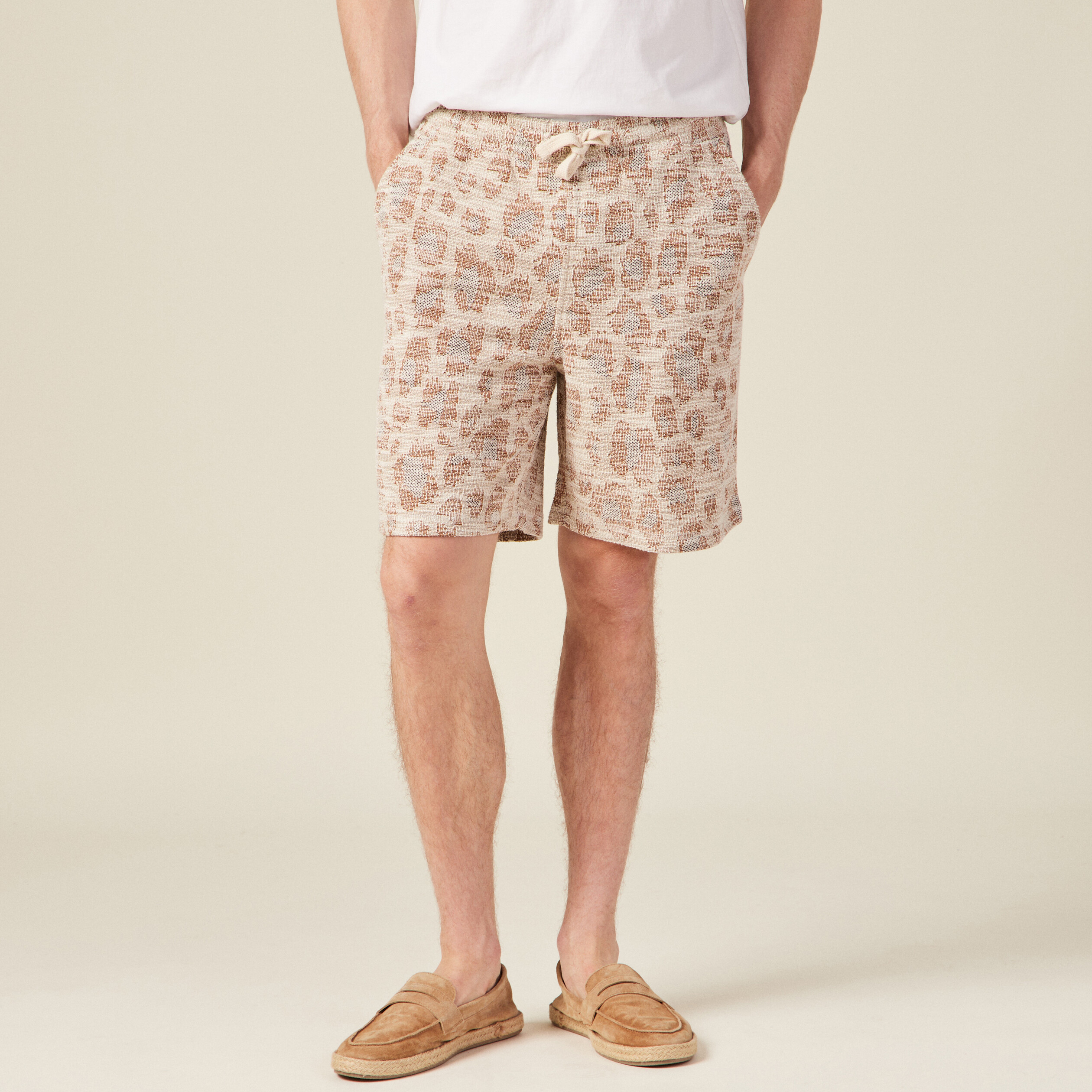 Bermuda droit taille nouée beige homme