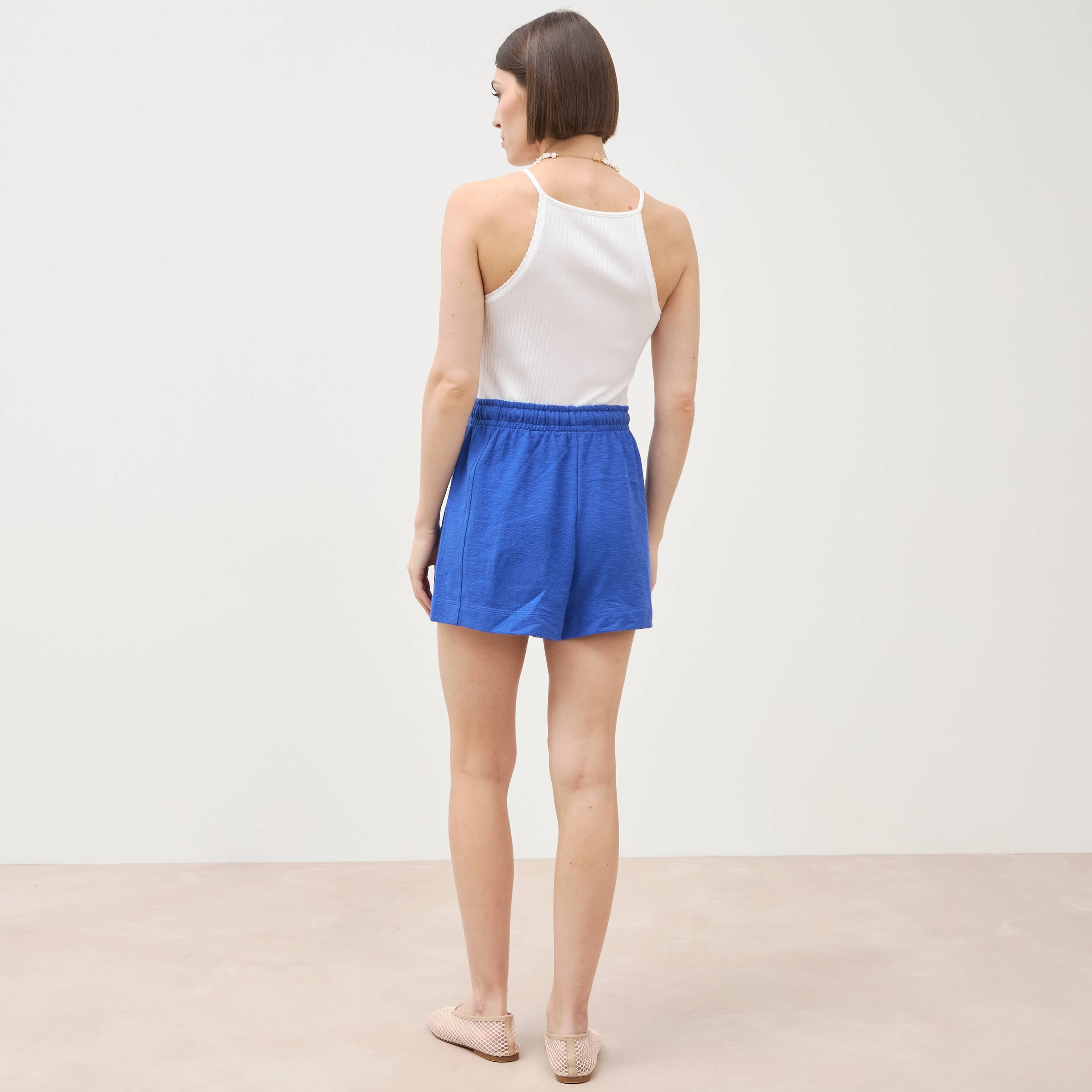 Short taille haute en maille ray&eacute;e bleu electrique femme