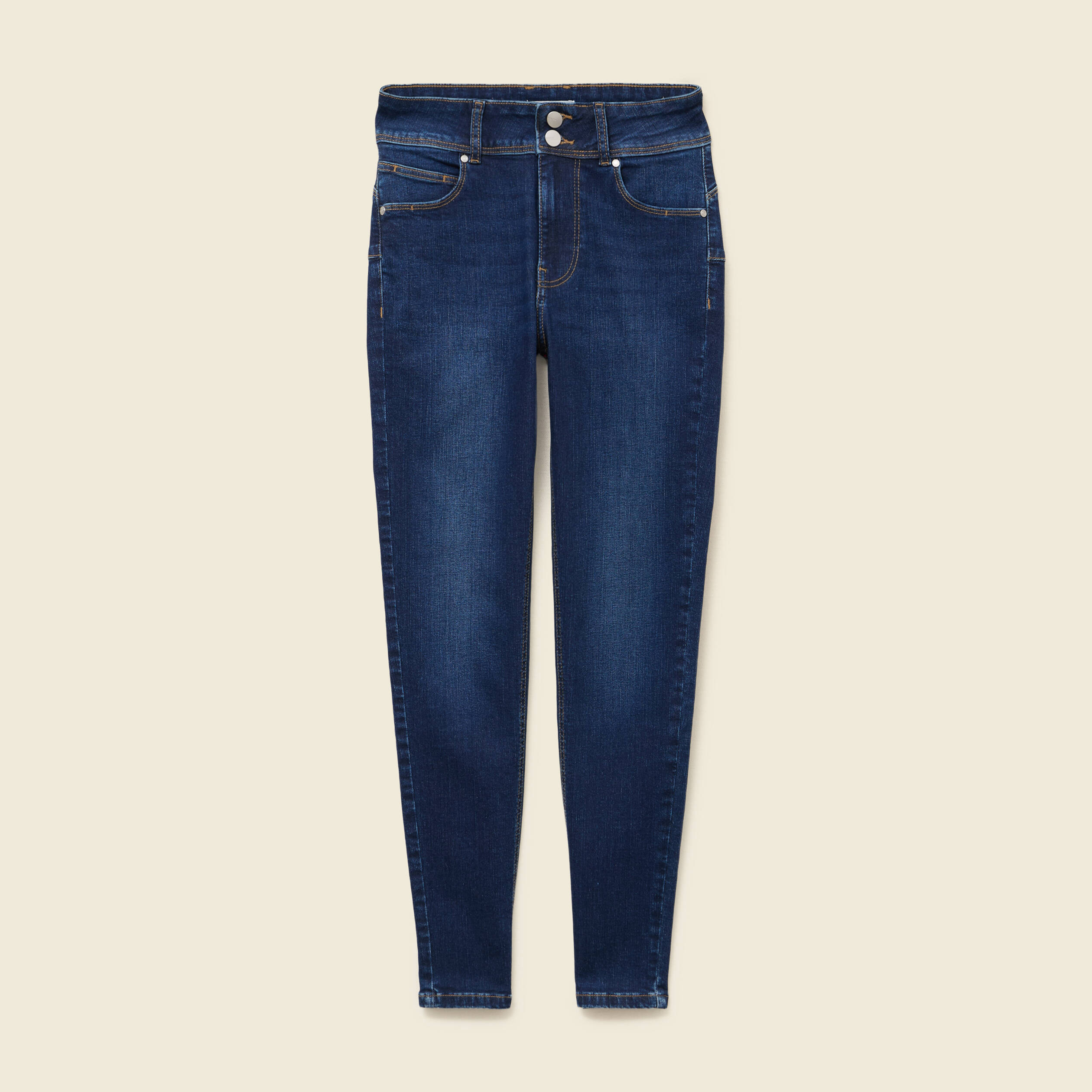 Jeans skinny 7/8&egrave;me taille haute denim brut femme