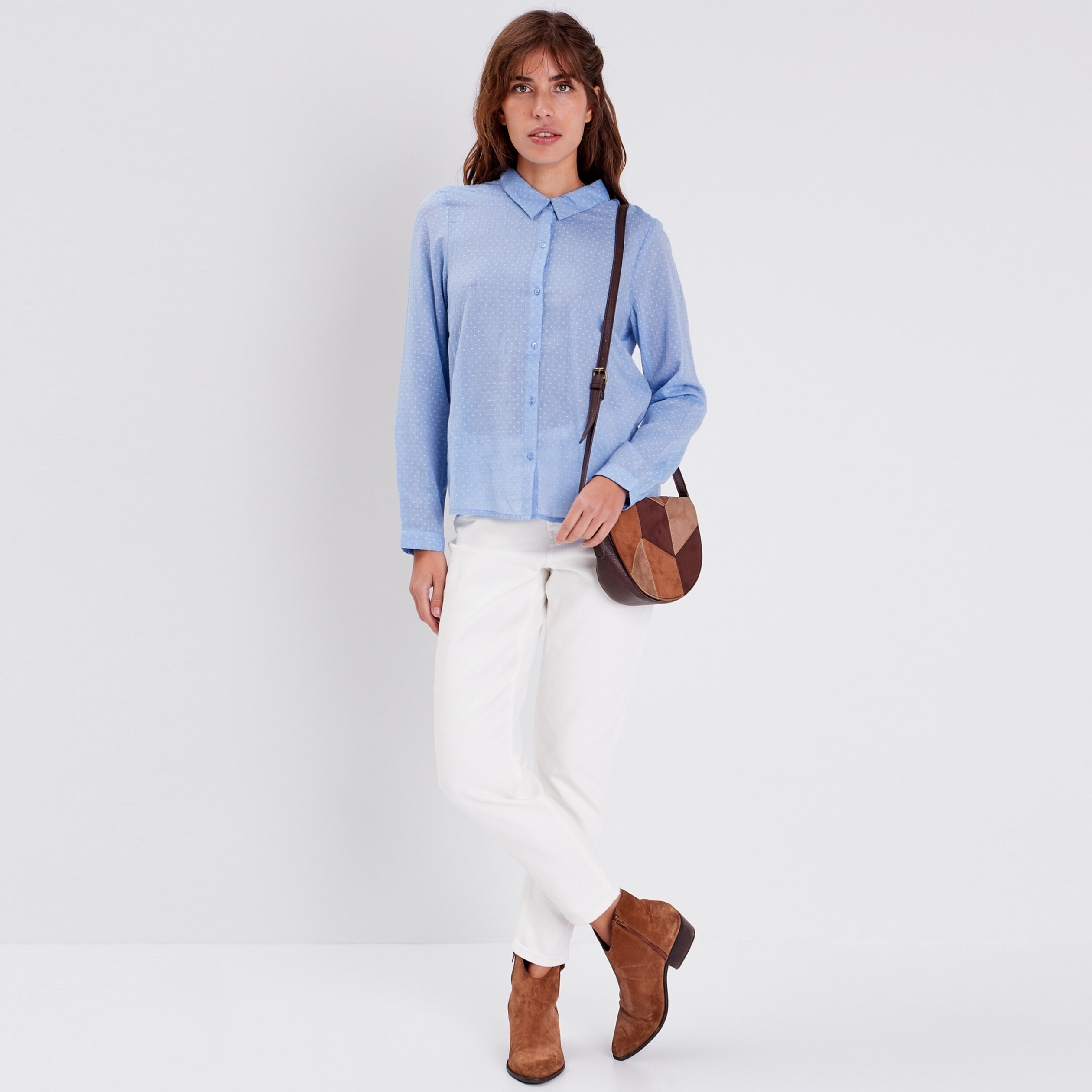 Chemise manches longues bleu gris femme